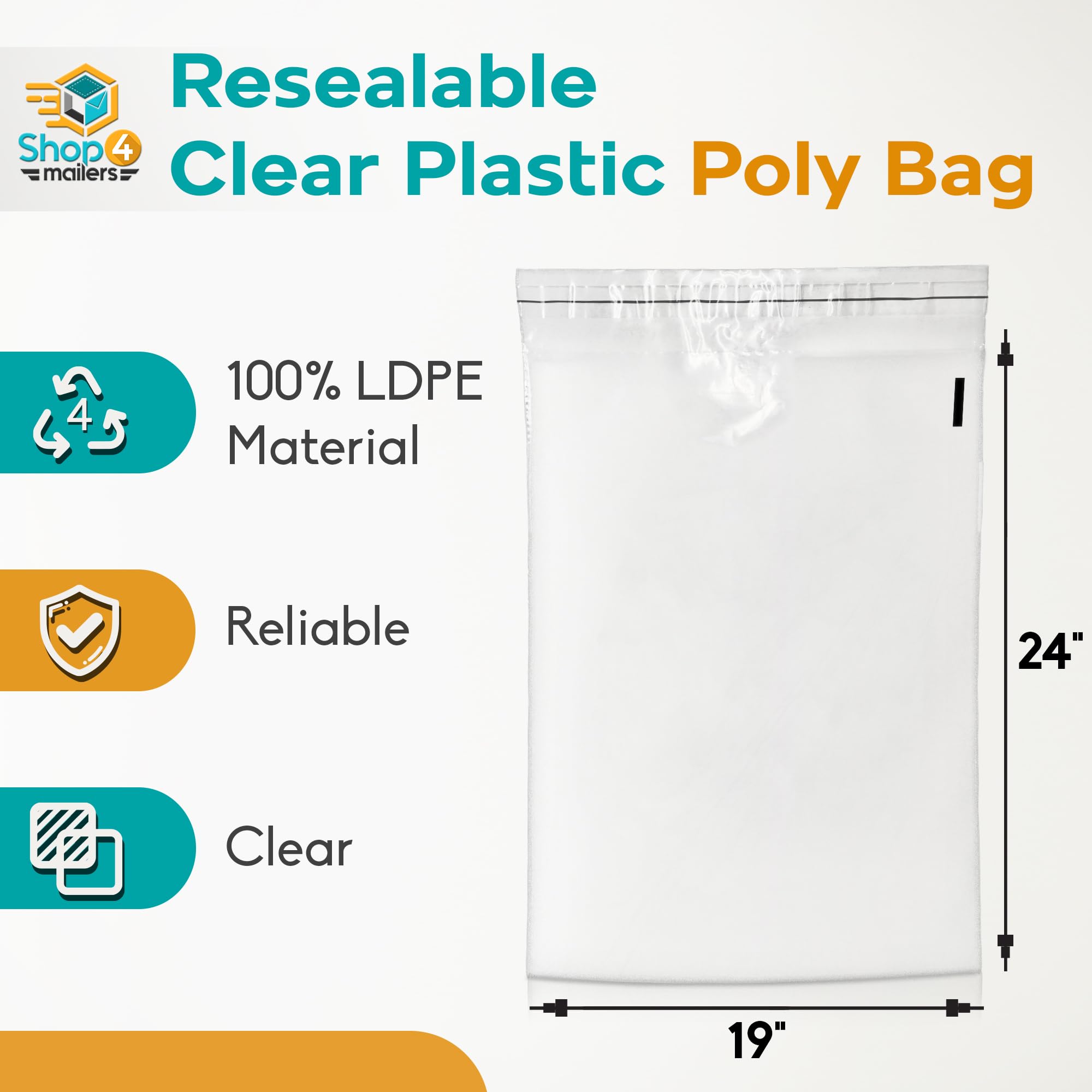 Shop4Mailers 19x24 Inch Clear Plastic Poly Bags - 1.5 Mil Thick Self-Seal Packaging for Clothing, Jewelry, Documents, Photos & Gifts | Resealable Storage Solution (1000 Pack) - Perfect for Ecommerce Shipping, Retail Display & Home Organization