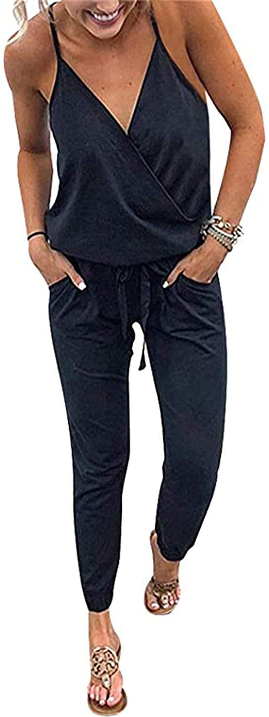 QUEENIE VISCONTI Women's Summer Romper - Casual Long Skinny Jumpsuit with Drawstring for Beach Vacation | Lightweight Playsuit for Outdoor Activities, Travel & Date Nights