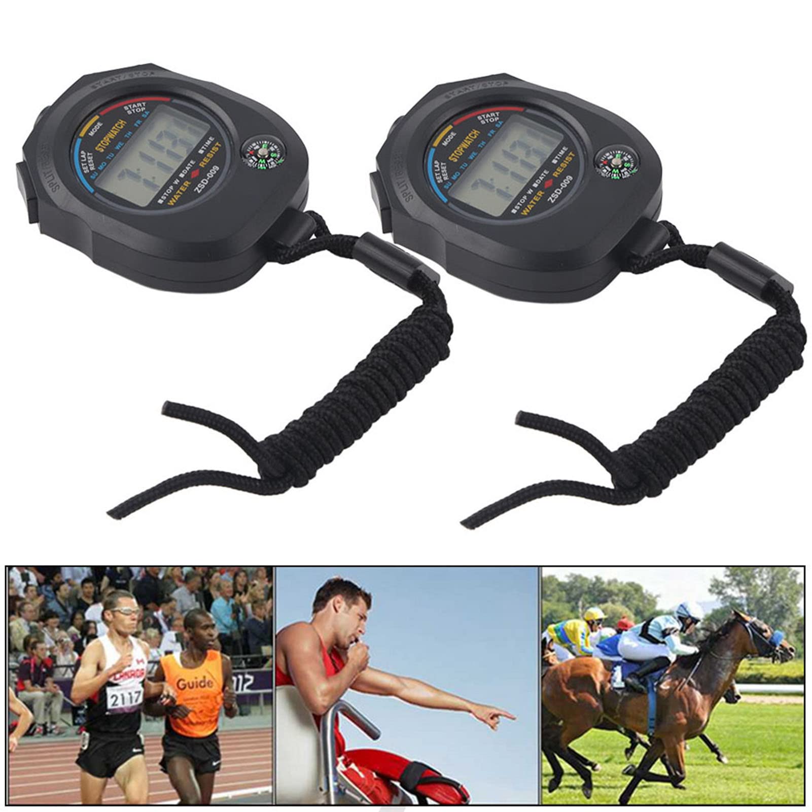 2 Pack Digital LCD Stopwatch Timer - Multifunctional Sports Timer for Racing, Running, Swimming | Time, Calendar & Alarm Display | Perfect for Track Meets, Swim Competitions & Training Sessions