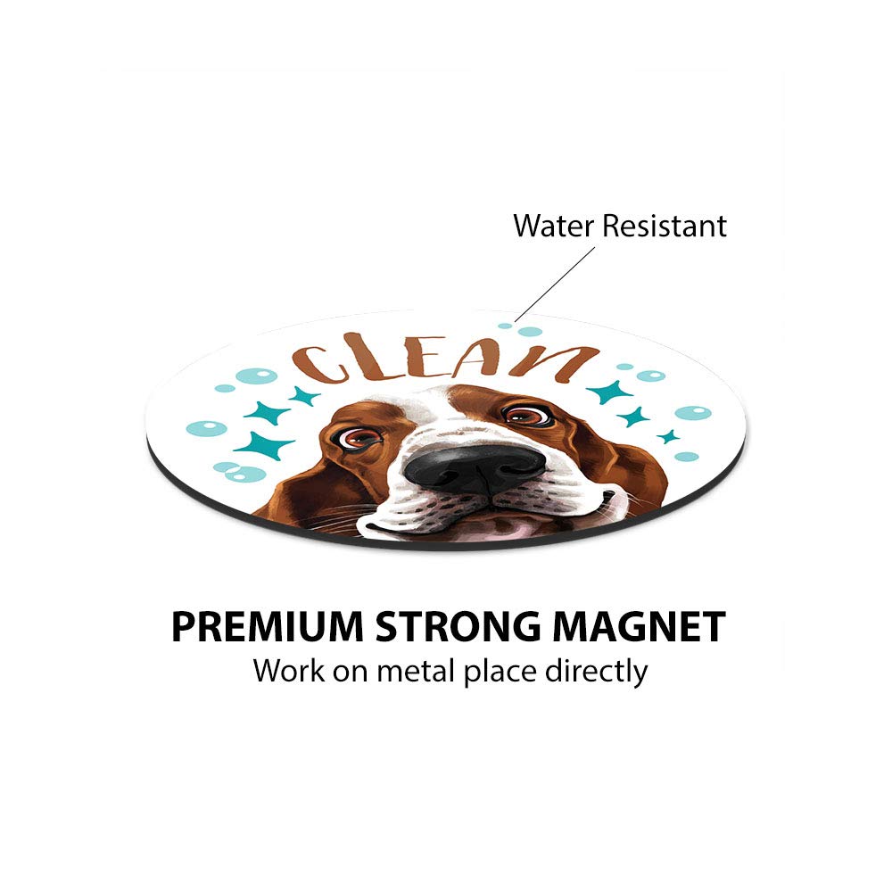 WIRESTER 3.5 Inch Double-Sided Dishwasher Clean/Dirty Sign - Basset Hound Dog Design Kitchen Decor for Dishwasher & Washing Machine - Perfect for Home, Office, and Restaurant Use