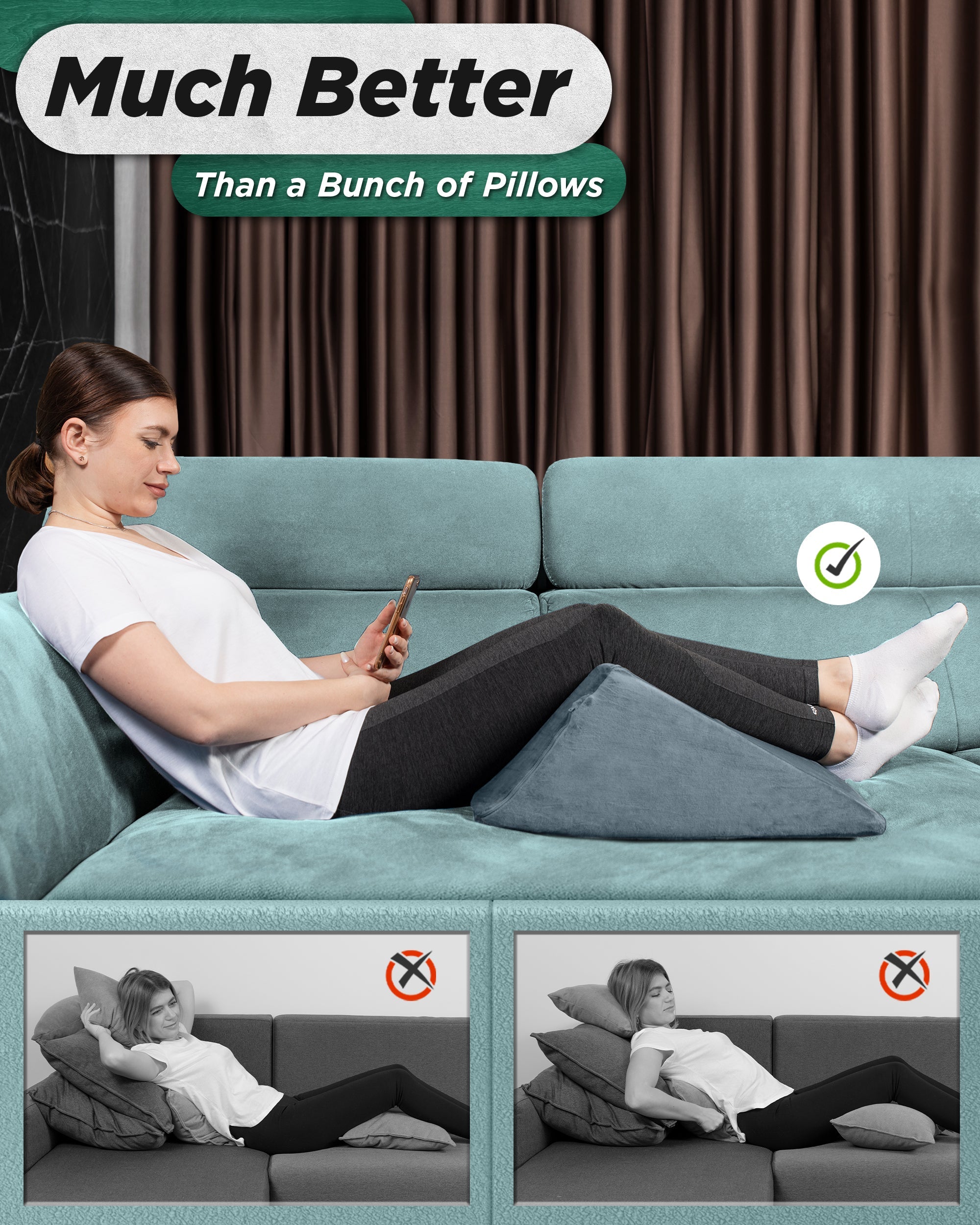 LX14 Orthopedic Knee Pillow for Side Sleepers - Memory Foam Wedge Cushion for Pain Relief, Sciatica & Post-Surgery Support - Comfortable Bed & Sofa Pillow for Better Sleep Alignment