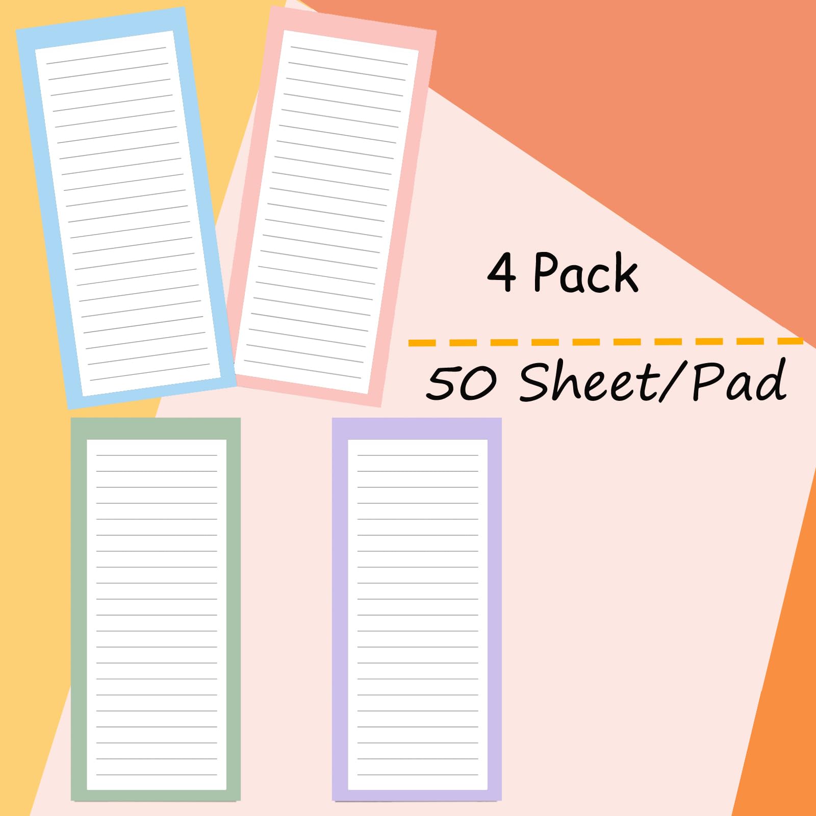 4 Pack Magnetic Notepads for Refrigerator - 200 Sheets with Full Magnet Back - Grocery Shopping List Pads - Perfect for Kitchen, Office & Home Organization