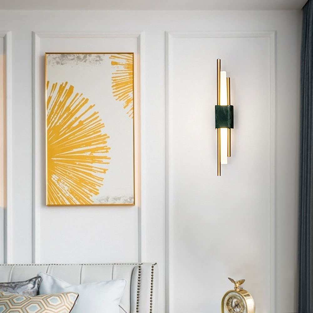Nordic Style LED Modern Wall Light Fixture with Marble Lampshade - Green/White Wall Lamp for Living Room, Bedroom & Hallway - Decorative Wall Mounted Sconces for Ambient Lighting & Home Decor