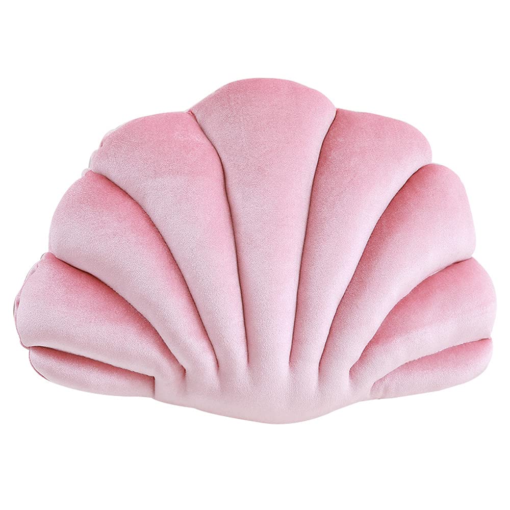 Velvet Seashell Throw Pillow - Decorative Patty Both Seashell Pillow for Bed, Couch & Home Office (Pink, Small 12.8x10in) | Soft Shell-Shaped Accent Pillow for Coastal Decor, Nursery, Beach House & Boho Style Living Room