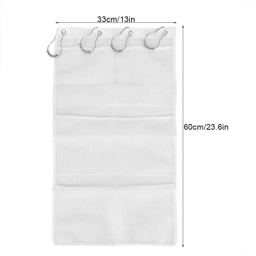 Hanging Mesh Shower Organizer with 6 Pockets & 4 Rings - Waterproof Bathroom Storage Caddy for Toiletries, Kids Bath Toys, and Shower Essentials - Perfect for Small Spaces, Dorm Rooms, and Family Bathrooms
