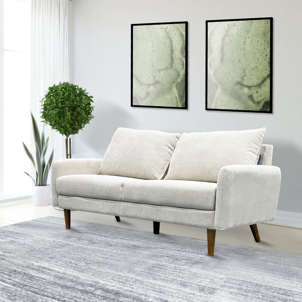 3-Seater Beige Sofa - Modern Comfortable Couch for Living Room, Lounge & Office - Soft Fabric Upholstery with Sturdy Frame