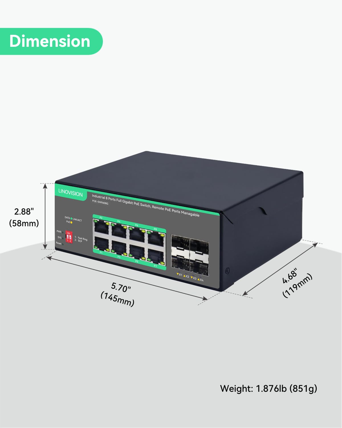 LINOVISION Industrial 8-Port Gigabit PoE Switch with 4 SFP Uplinks | 180W Power Budget | IEEE 802.3af/at Compliant | Cloud Remote Management | Ideal for IP Cameras, Wireless Access Points & Network Expansion