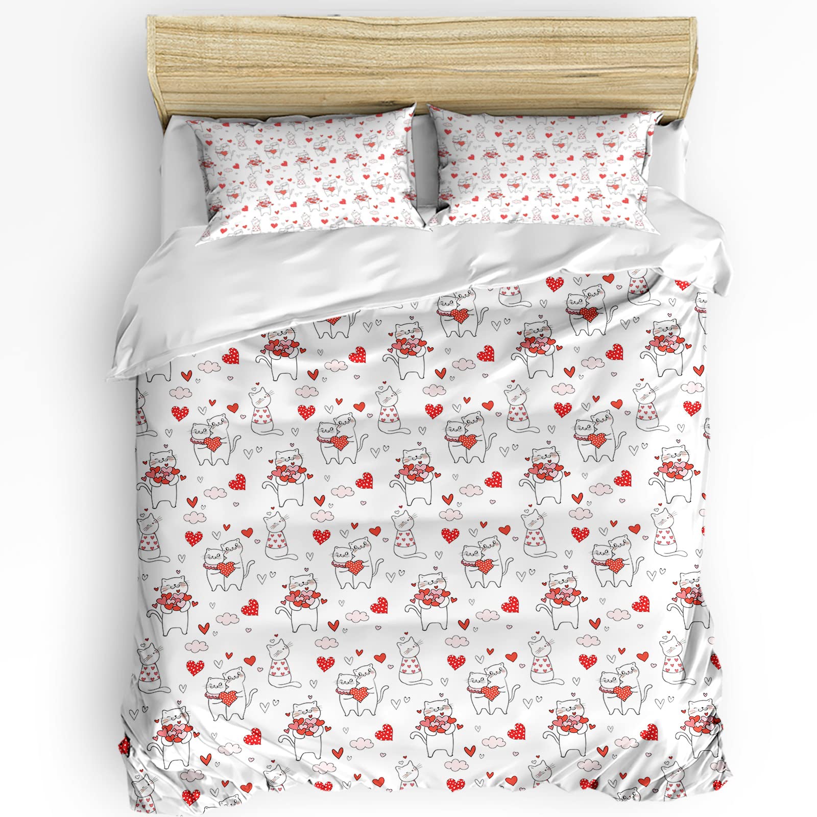 Cute Cats Lover Duvet Cover Set - Full Size 3 Piece Bedding with 2 Pillow Shams | Soft Lightweight Comforter Cover for Cozy Bedroom Decor | Perfect for Cat Lovers' Home & Gift Ideas