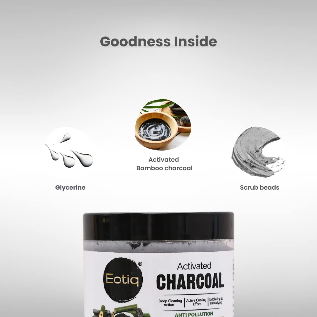 Eotiq Activated Charcoal Face Scrub - Deep Cleansing Exfoliator for Acne, Blackhead & Dead Skin Removal - 100g | Purifying Facial Treatment for Oily & Combination Skin | Perfect for Daily Skincare Routine