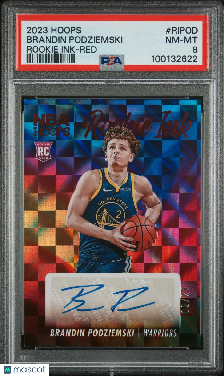 2023 Panini NBA Hoops Rookie Ink Auto Red Brandin Podziemski PSA 8 /25 - Limited Edition Basketball Trading Card for Collectors & Fans - Perfect for Sports Memorabilia Displays & Investment Collections