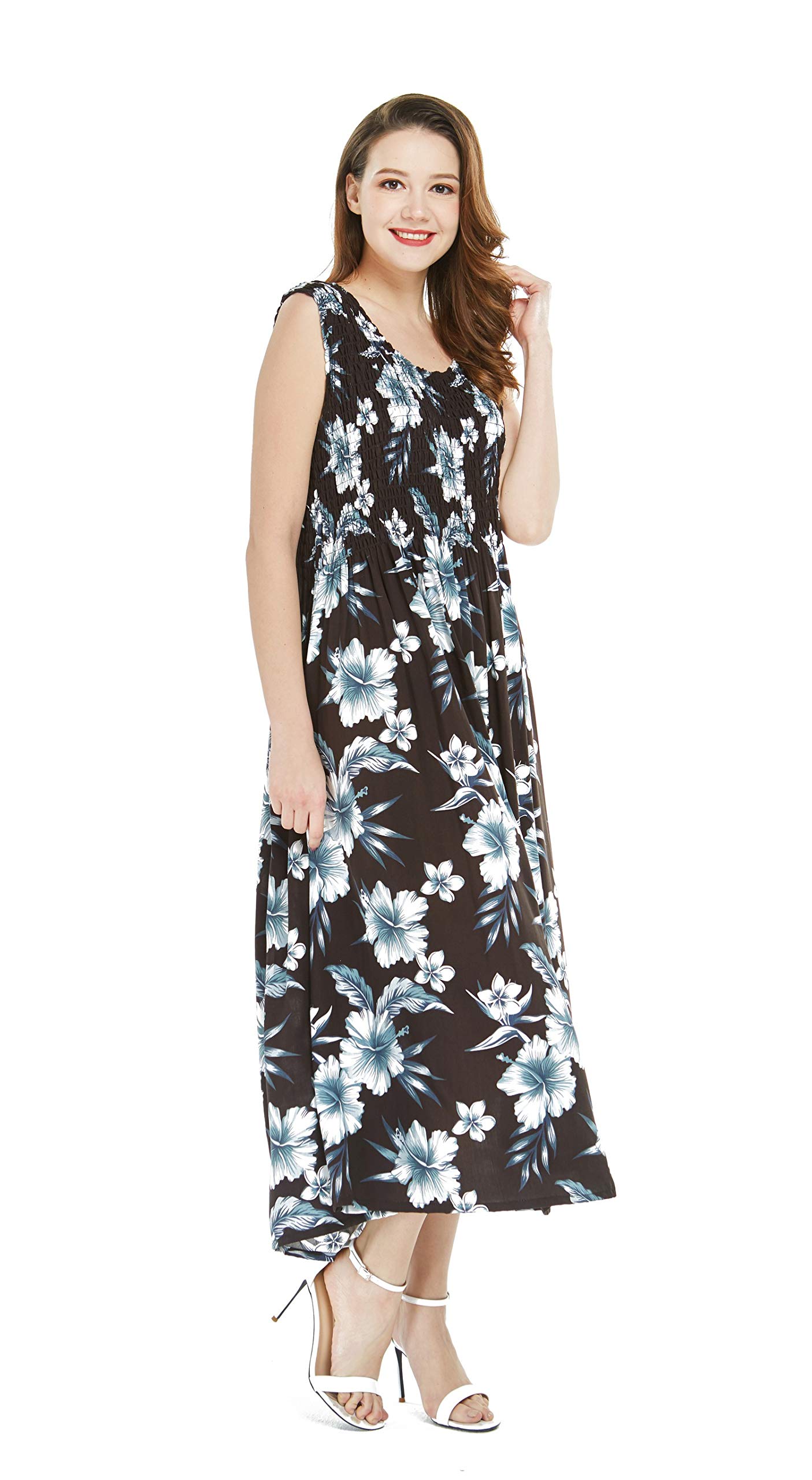Stylish Matching Couple Hawaiian Luau Aloha Shirt & Maxi Tank Dress Set - Tropical Day Dream Bloom Print | Perfect for Beach Vacations, Summer Parties & Romantic Getaways