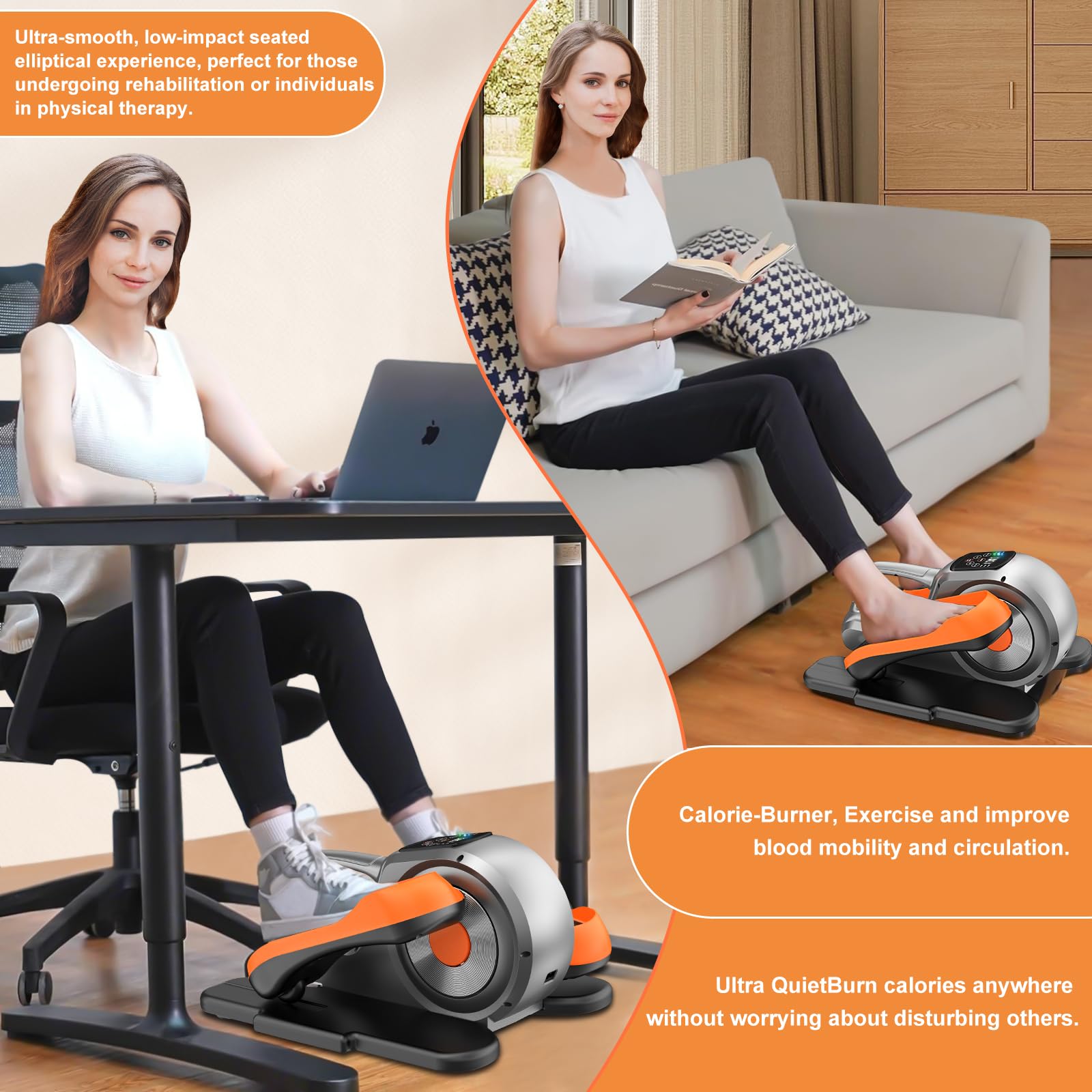 Under Desk Elliptical Machine - Quiet Portable Electric Seated Pedal Exerciser with Display Monitor, Remote Control & 12 Adjustable Speeds for Seniors and Adults | Home & Office Workout Equipment for Leg Exercise While Sitting