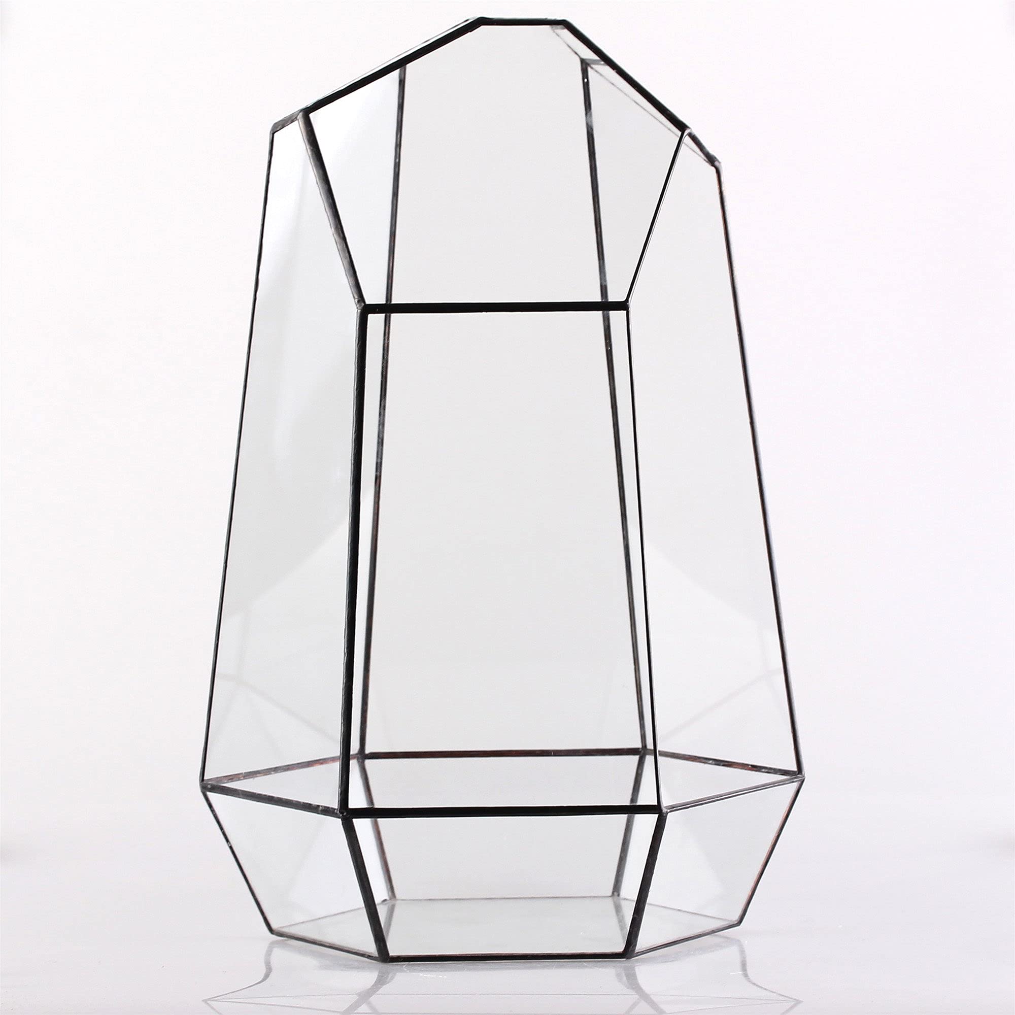 NCYP 16-Inch Large Geometric Glass Terrarium - Handmade Open Irregular Terrarium Pot for Air Plants & Succulents | Home Garden Decor, Tabletop Planter | Perfect for Living Room, Office & Wedding Centerpieces (No Plants/Door Included)