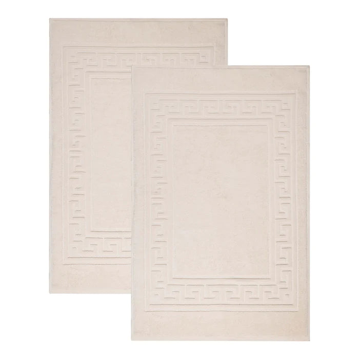 Premium Cotton 2-Piece Greek Key Border Bath Mat Set - Ultra Absorbent, Non-Slip Bathroom Rug - Perfect for Modern Bathrooms, Master Suites & Spa-Like Retreats