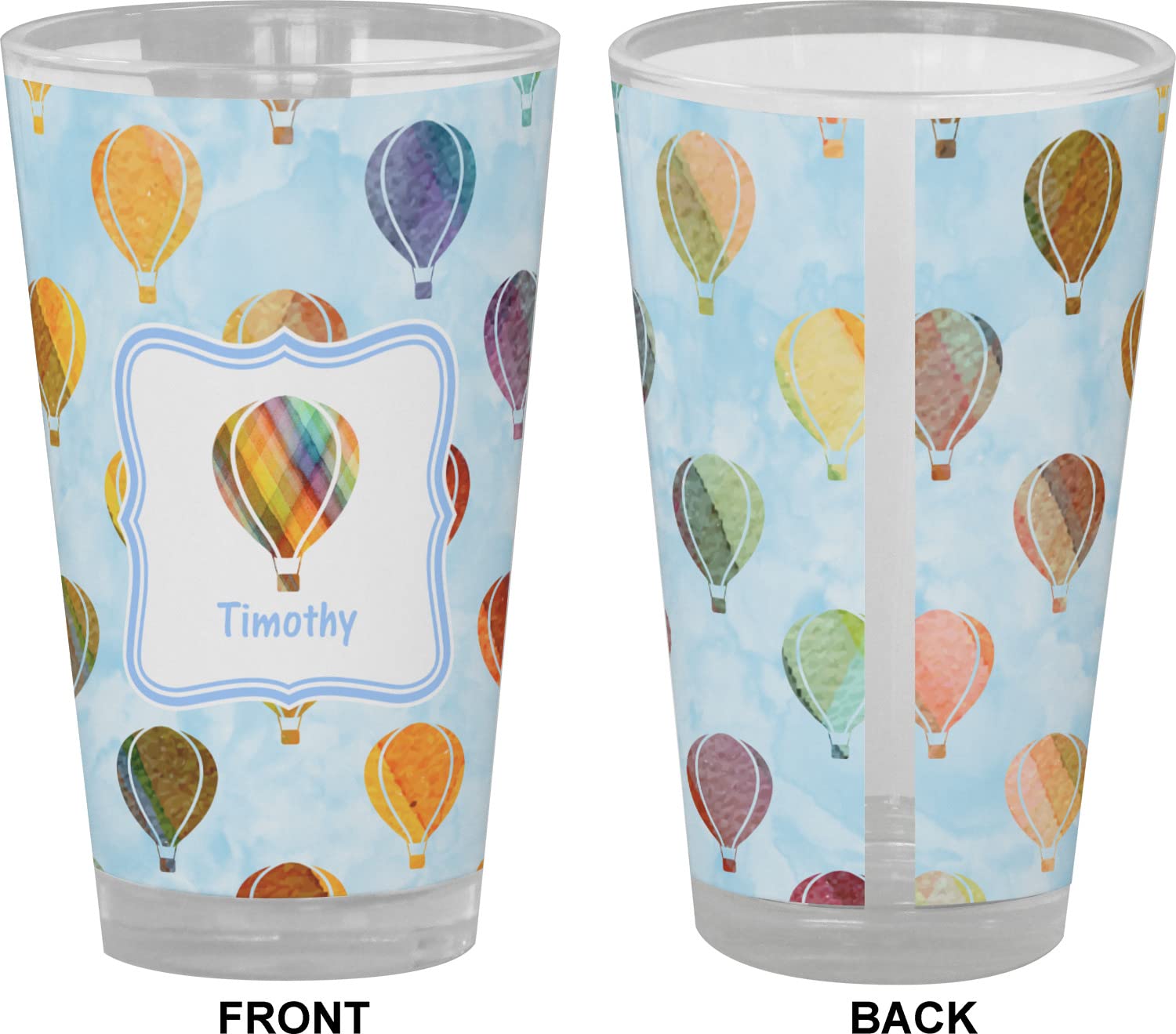 Personalized Watercolor Hot Air Balloons Pint Glass - Custom Full Color Design - Perfect for Beer, Cocktails & Gifts for Weddings, Birthdays & Anniversaries