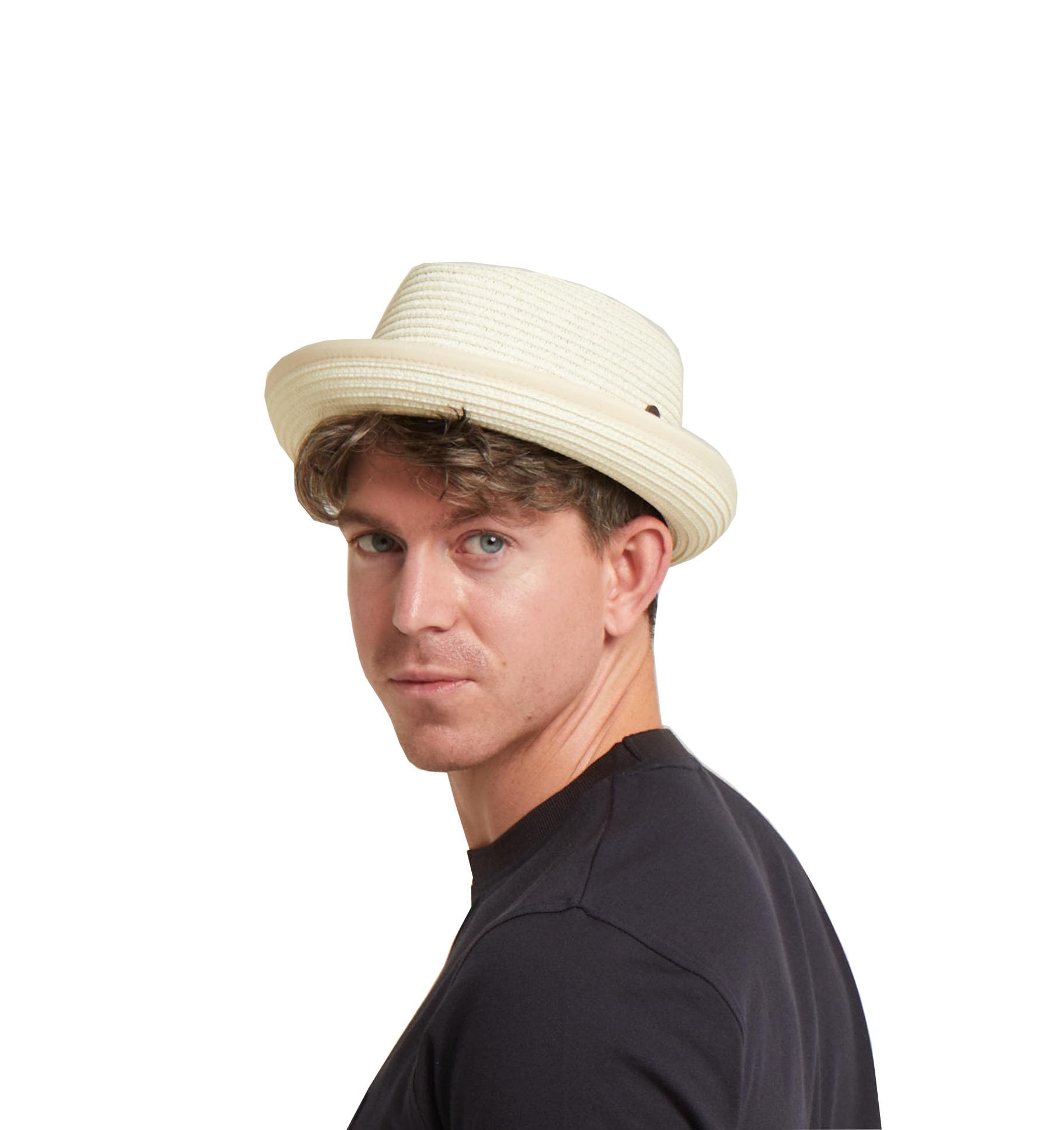 Stylish Men's Summer Pork Pie Straw Hat - Breathable & Lightweight for Outdoor Activities, Beach, and Travel