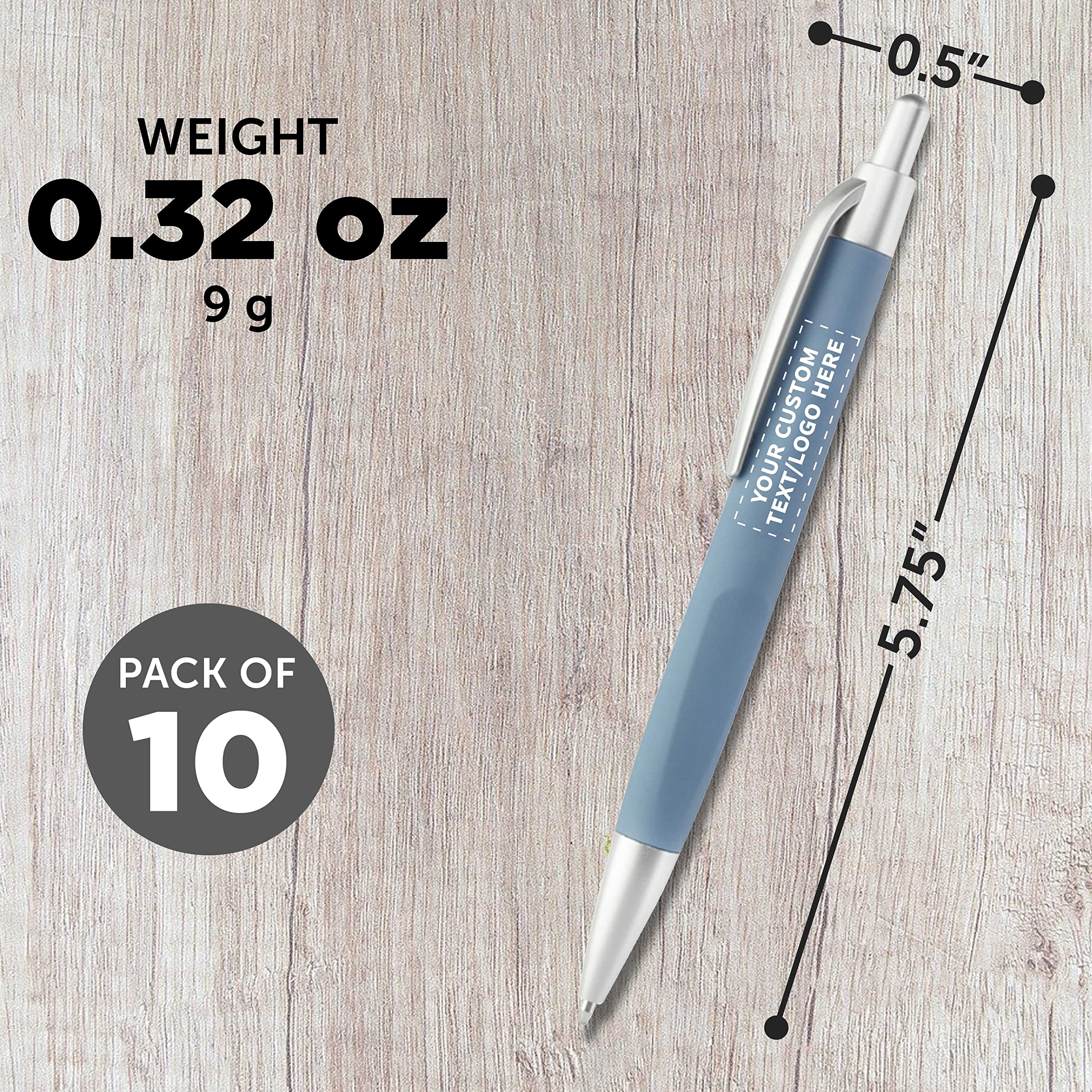 10 Pack Atlas Click Action Pens - Customizable Text & Logo - Plastic Barrel, Black Ink - Light Blue - Perfect for Office, School & Corporate Gifts