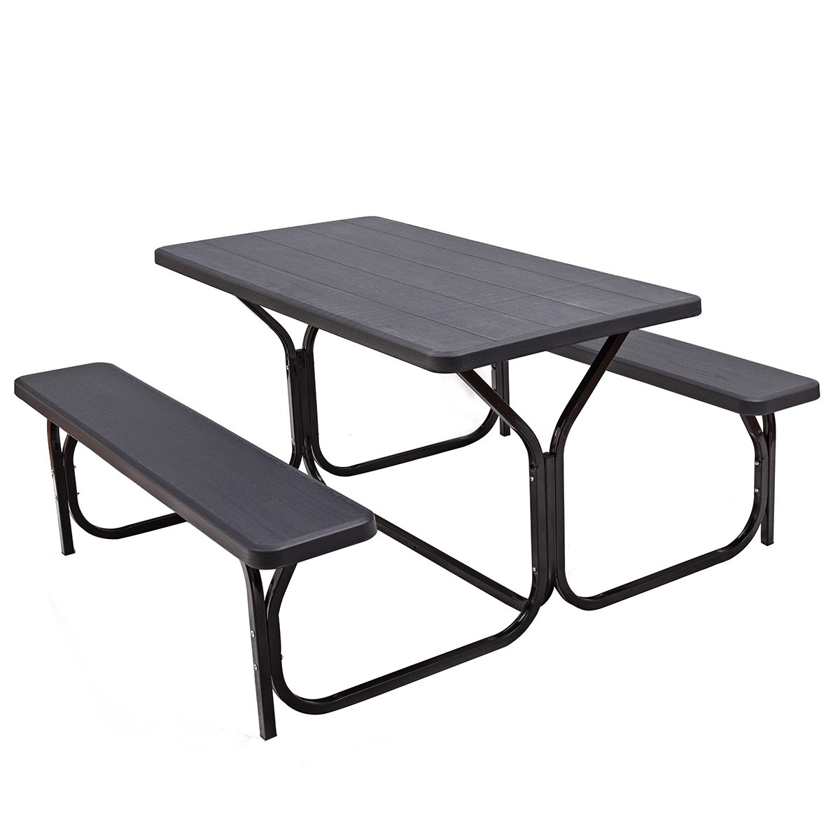 Giantex 6-Foot Outdoor Picnic Table Set - All-Weather Metal Frame with Wood-Like Texture - Heavy Duty Backyard, Poolside, Camping, Garden, Deck, Patio Furniture for Adults & Family Gatherings (Black)