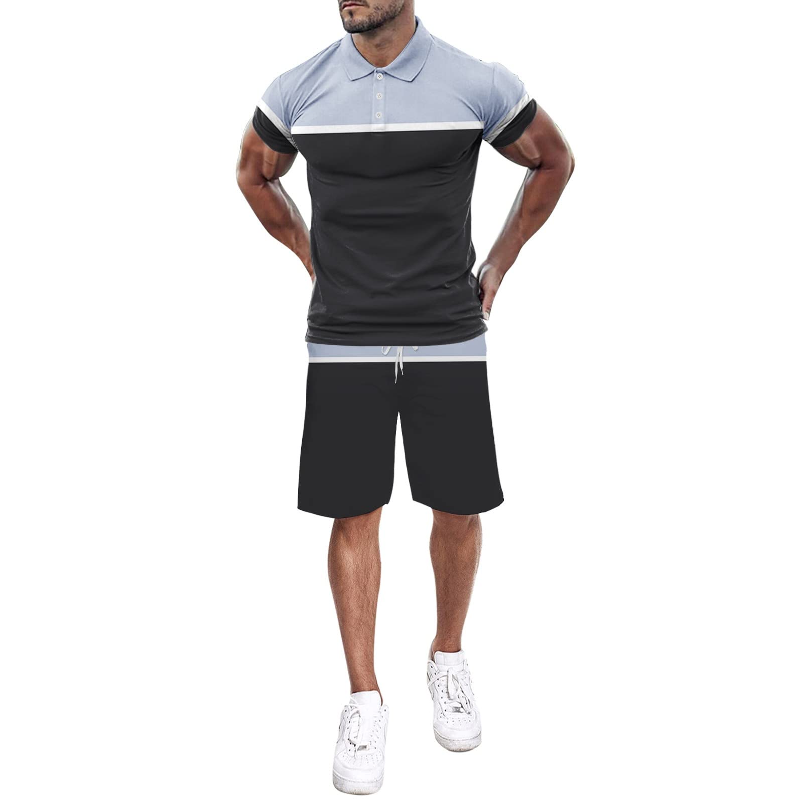 AMTF 2022 Men's 2-Piece Workout Tracksuit - Gym Wear Set with Short Sleeve T-Shirt & Athletic Shorts | Summer Training Outfit for Running, Fitness & Casual Wear