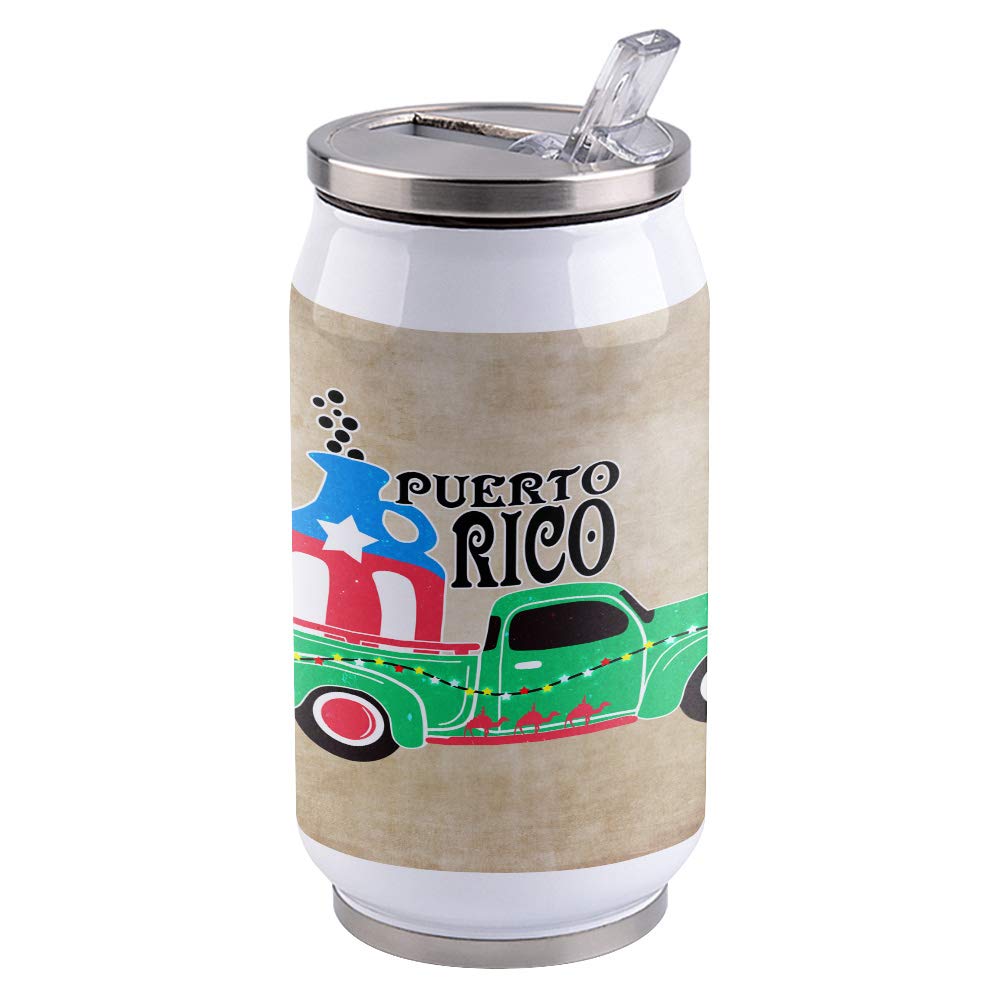 Vacuum Insulated Stainless Steel Water Bottle - 14oz Double Wall Wide Mouth Tumbler with Straw Lid, Rustic Puerto Rico Design - Perfect for Car, Home, Office & Outdoor Activities | Keeps Drinks Hot/Cold for Hours