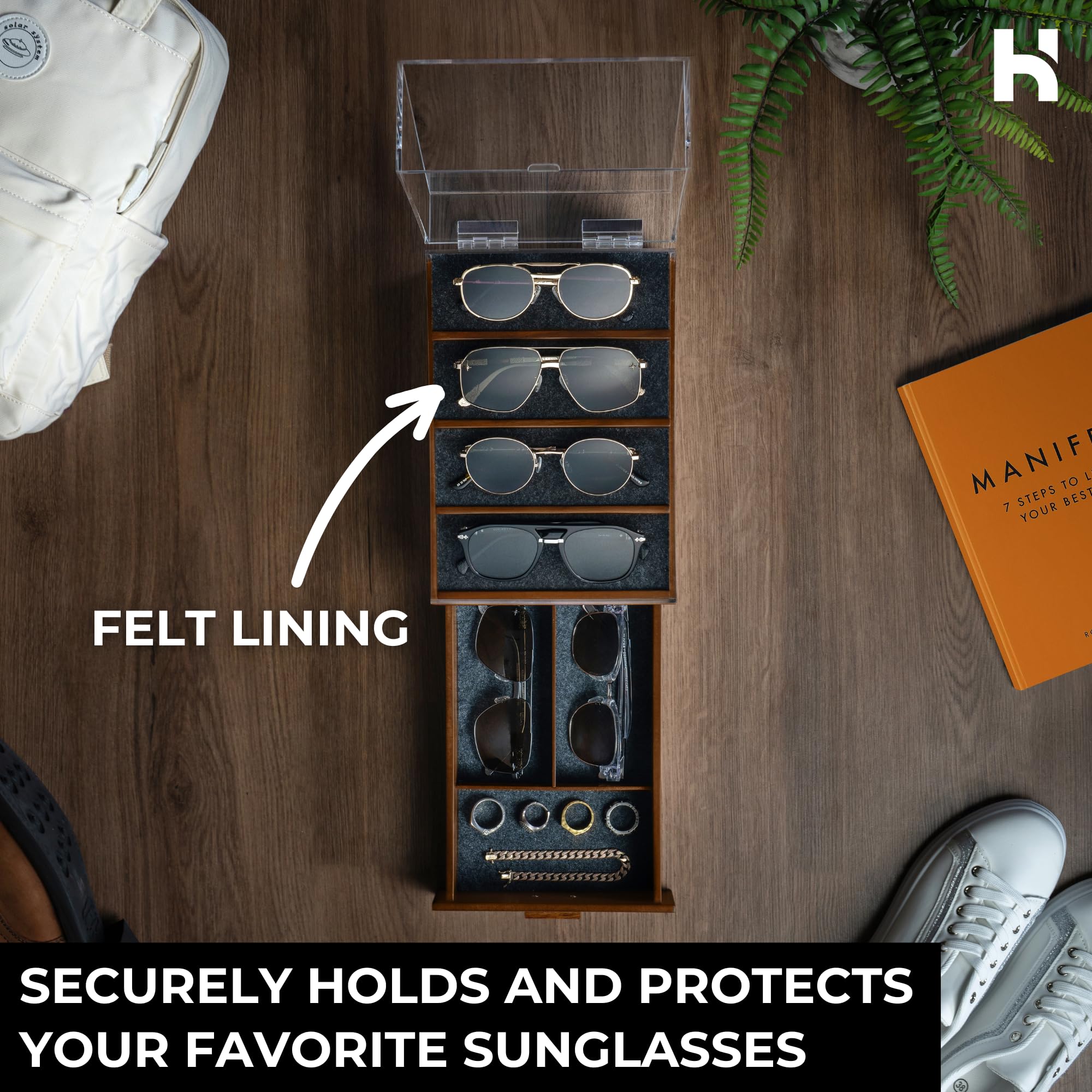 Premium Sunglasses Organizer & Display Stand by Holme & Hadfield - Stylish Sunglasses Storage for Home, Office, or Retail Display - Perfect for Organizing, Protecting, and Showcasing Your Sunglasses Collection