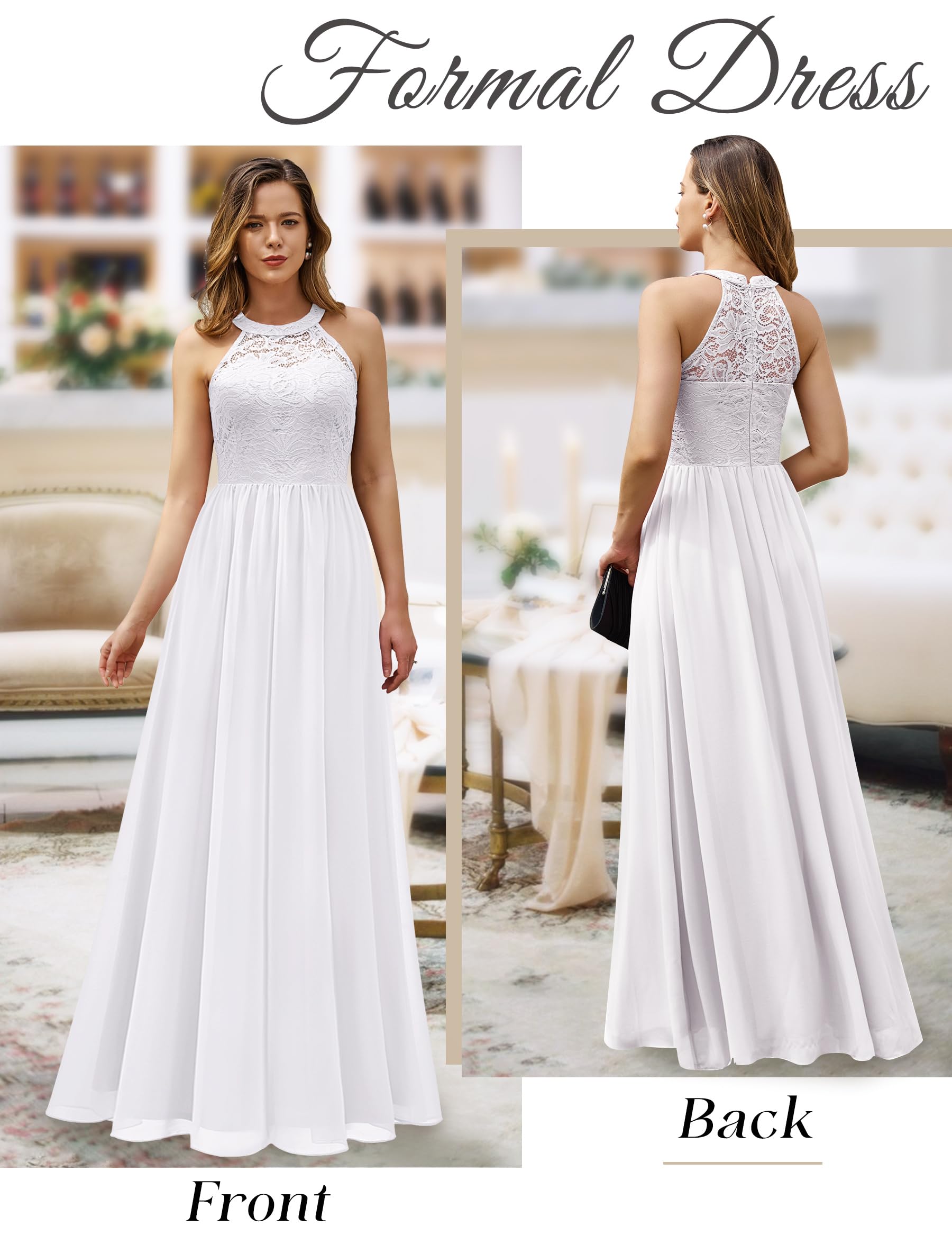 Wedtrend Women's Formal Prom Dress - Elegant Halter Neck Long Gown with Floral Lace for Bridesmaids, Evening Party & Special Occasions