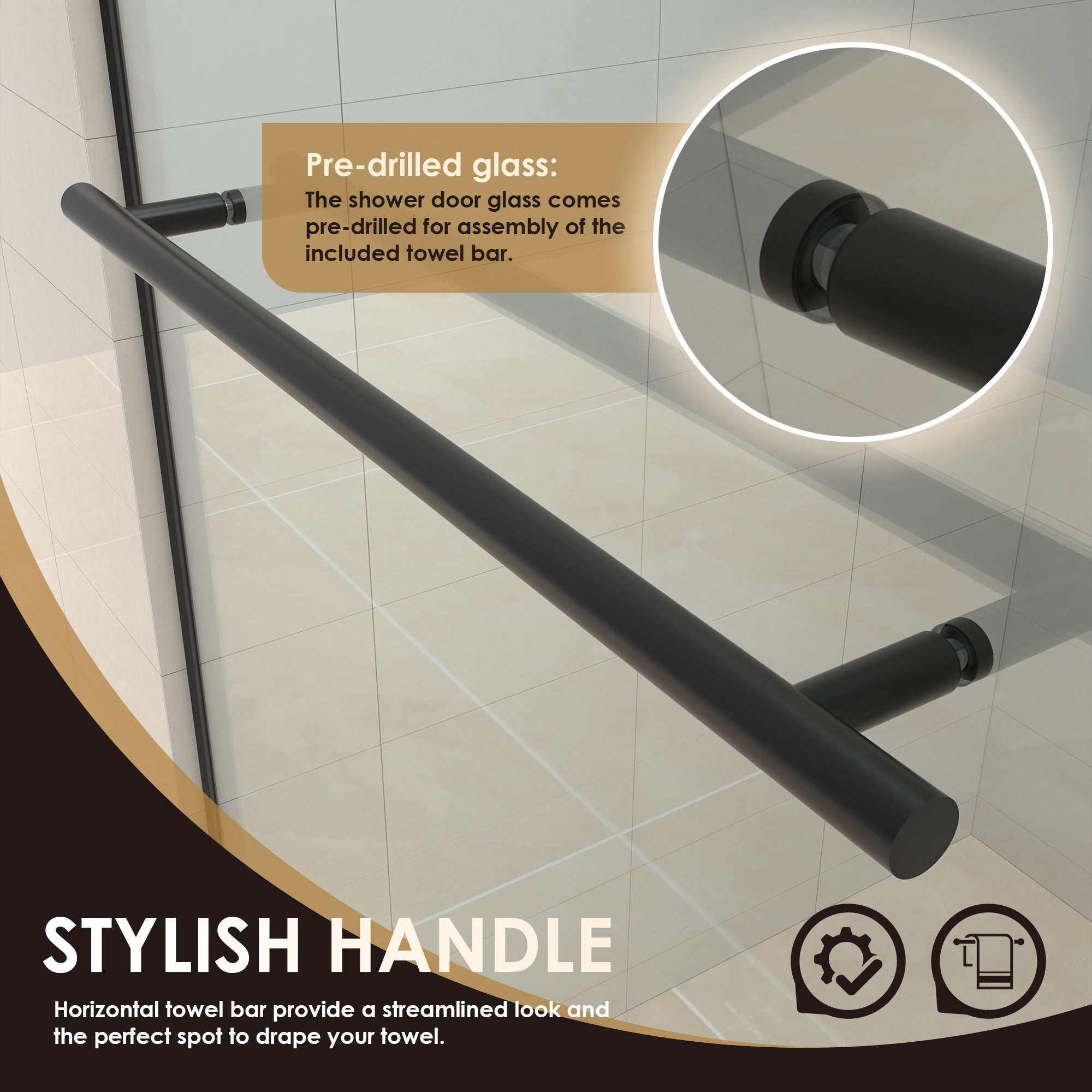 Belizzi Frameless Matte Black Roller Shower Door with Clear Glass - Modern Bathroom Upgrade for Walk-In Showers & Spa-Like Experience