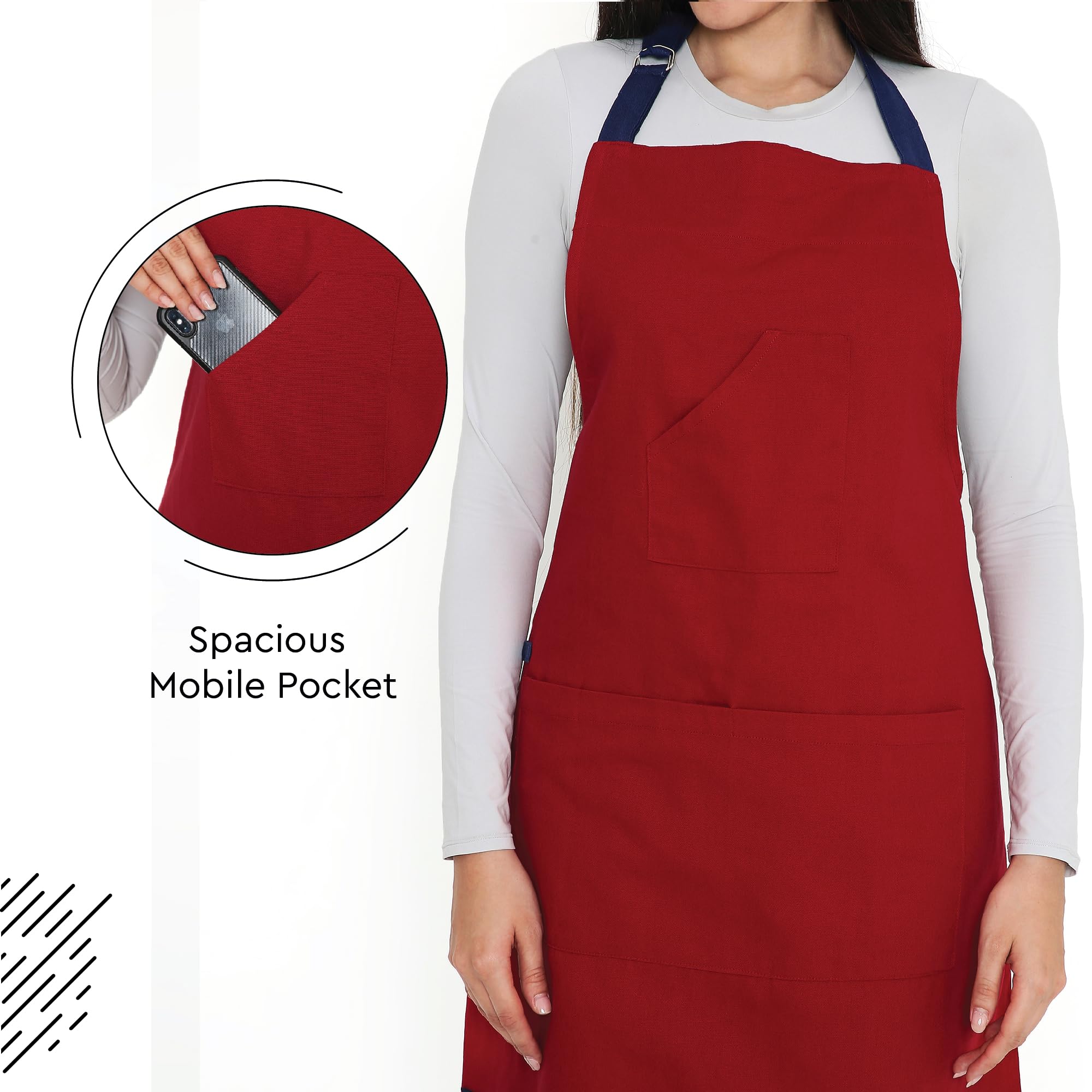Premium Encasa XO Cotton Stain-Resistant Kitchen Bib Apron with Adjustable Straps, Pocket & Towel Holder - Durable Cooking Apron for Men & Women - Ideal for Home, BBQ, Grilling & Outdoor Cooking
