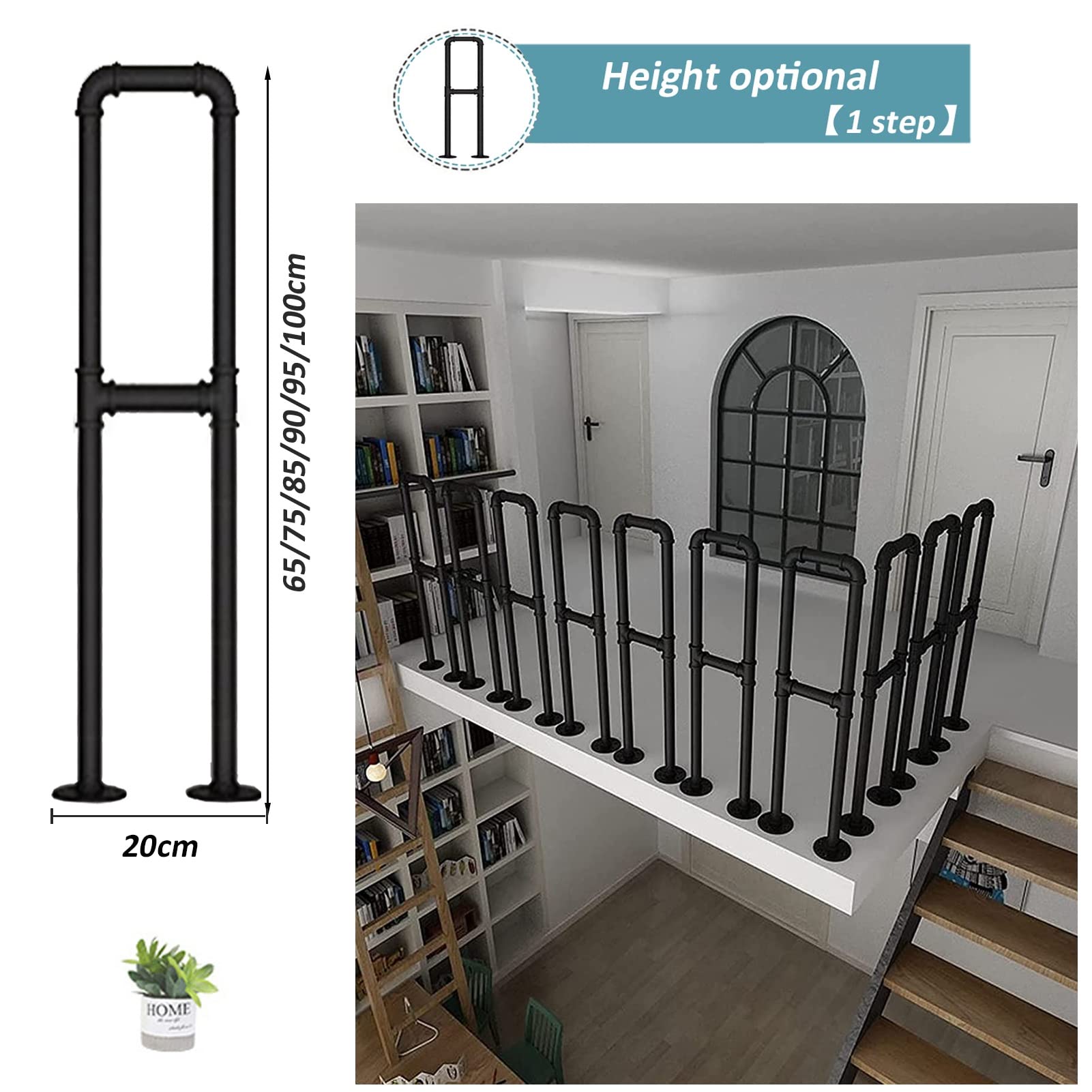 Outdoor Wrought Iron Stair Railing Handrail - Matte Black 3.3 FT for Deck Steps, Porch & Garden Stairs | Durable Metal Handrail for 1 Step | Weather-Resistant Exterior Stair Railing for Home Safety
