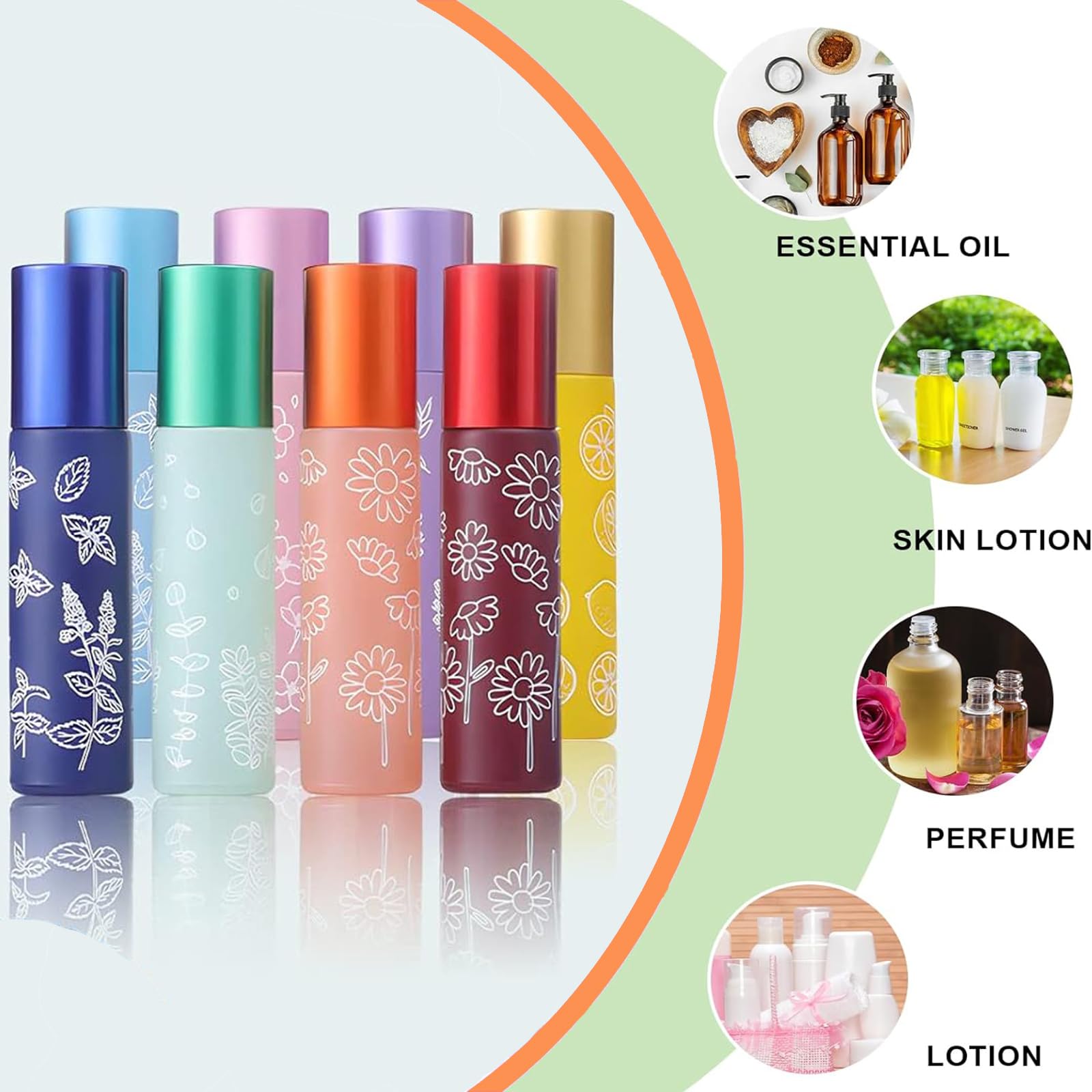10 x 10ml Empty Glass Roll-On Bottles for Essential Oils - Refillable Aromatherapy Containers with Stainless Steel Roller Balls - Perfect for DIY Essential Oil Blends, Perfumes & Massage Oils