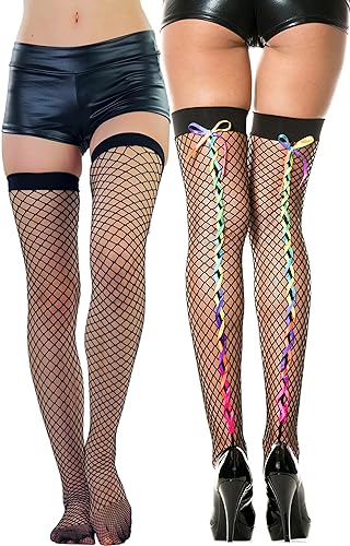 Backseam & Rainbow Ribbon Lace Up - Black