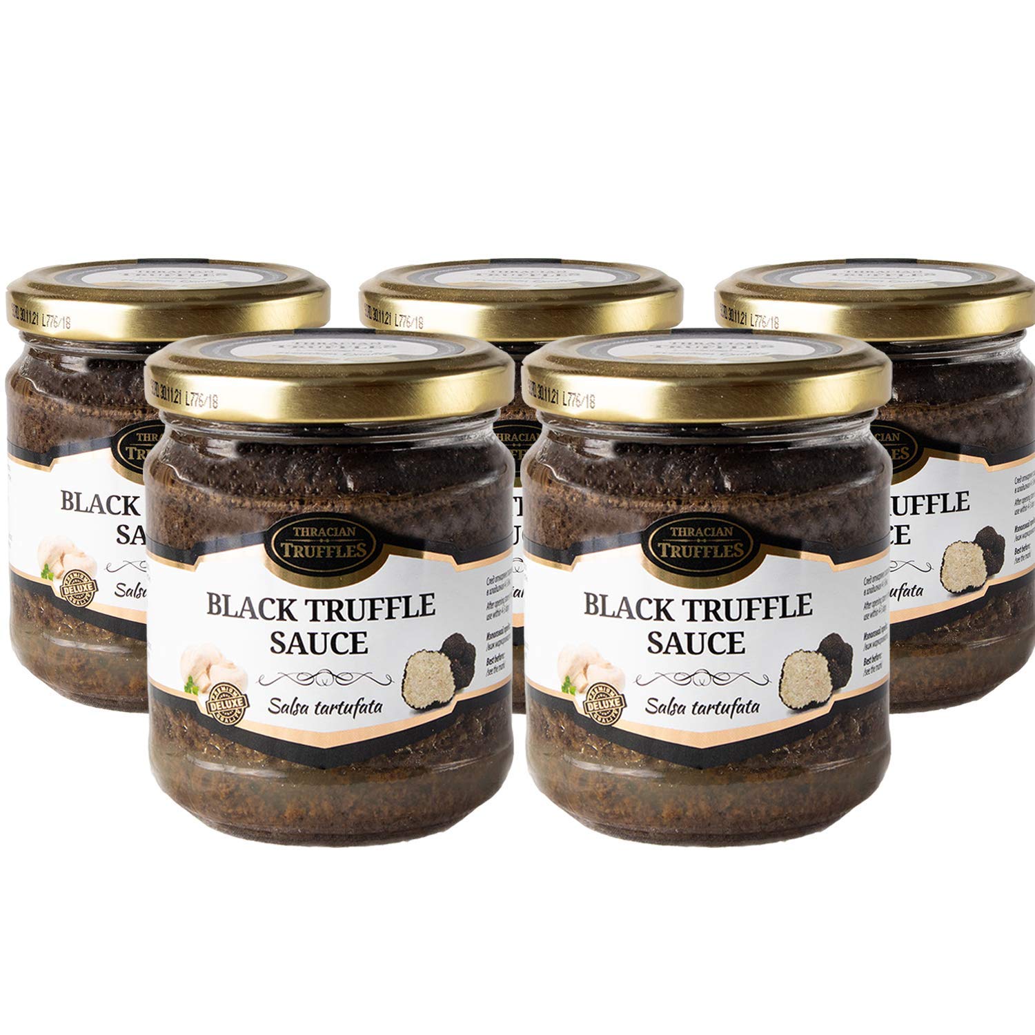 Premium Black Summer Truffle (Tuber aestivum) - Gourmet Truffle Sauce for Pasta, Risotto, Meat & Sushi - 5 x 80g Jars - Perfect for Fine Dining, Home Cooking & Gourmet Gifts