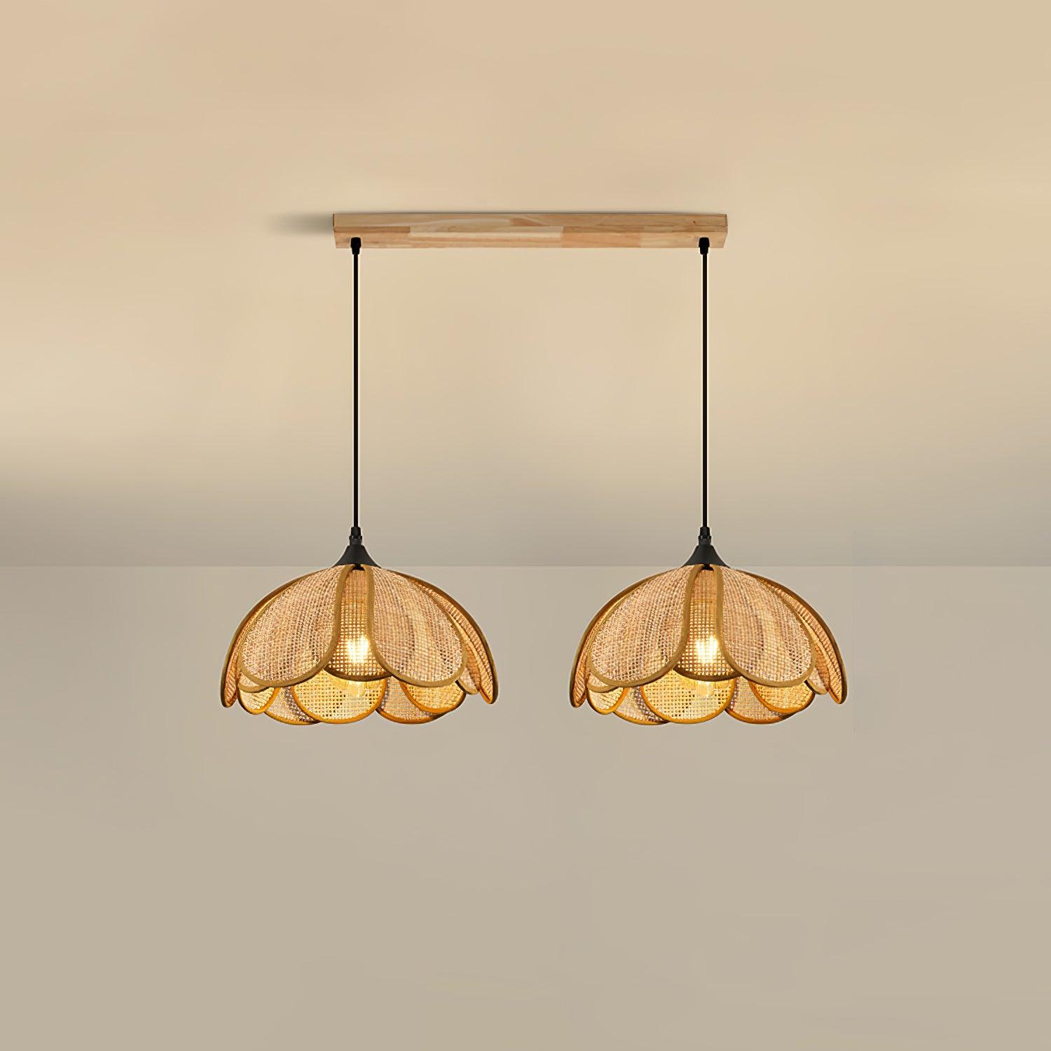 Handwoven Bloom Rattan Pendant Light - Natural Boho Ceiling Lamp for Living Room, Bedroom & Dining Room - Eco-Friendly Wicker Hanging Light Fixture for Indoor Decor