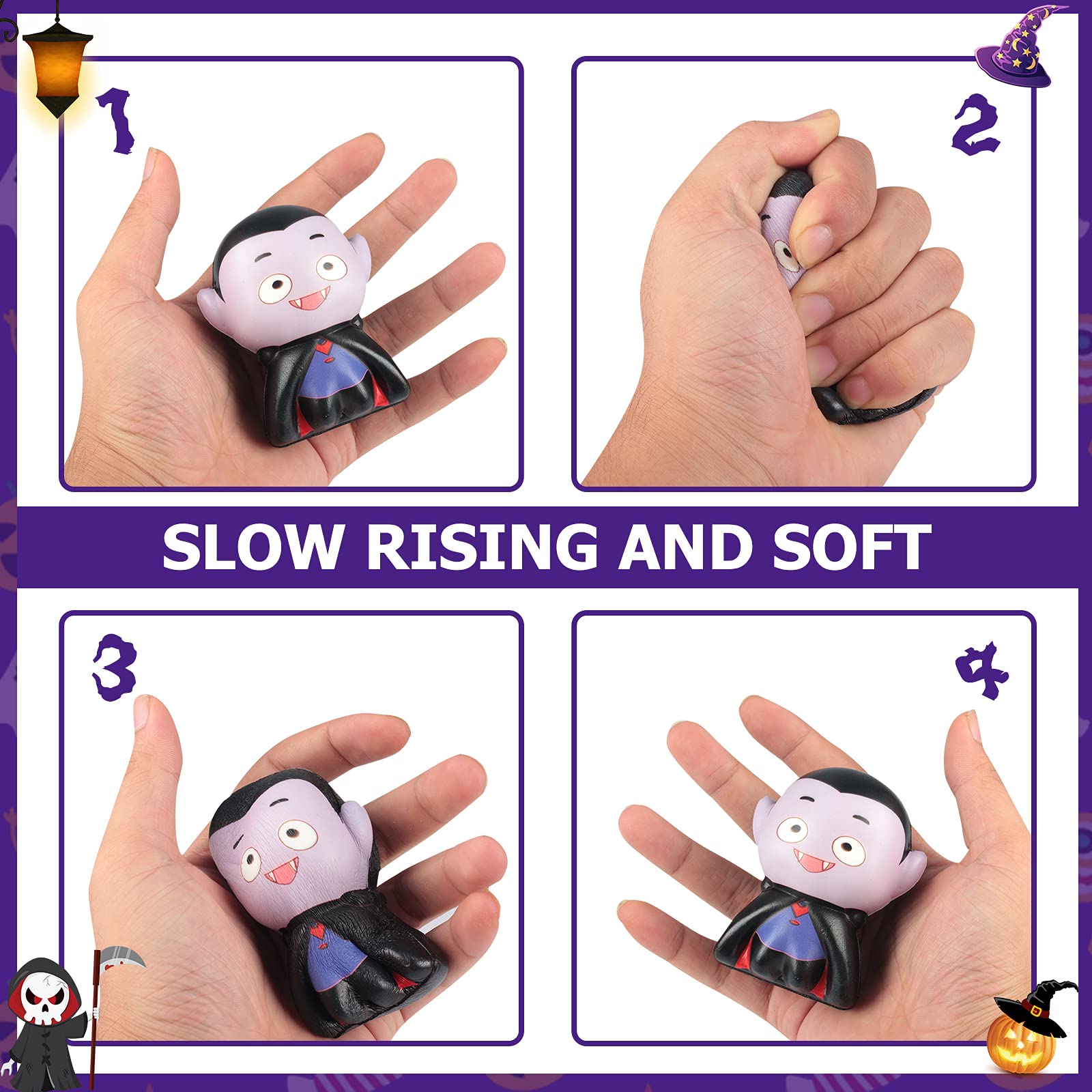 6 Pack Halloween Squishy Toys Slow Rising Stress Relief - Ghost, Vampire, Pumpkin, Skull, Black Cat, Mummy & Bat - Soft Halloween Party Favors for Kids, Boys & Girls - Perfect for Trick-or-Treating, Classroom Prizes & Goodie Bags