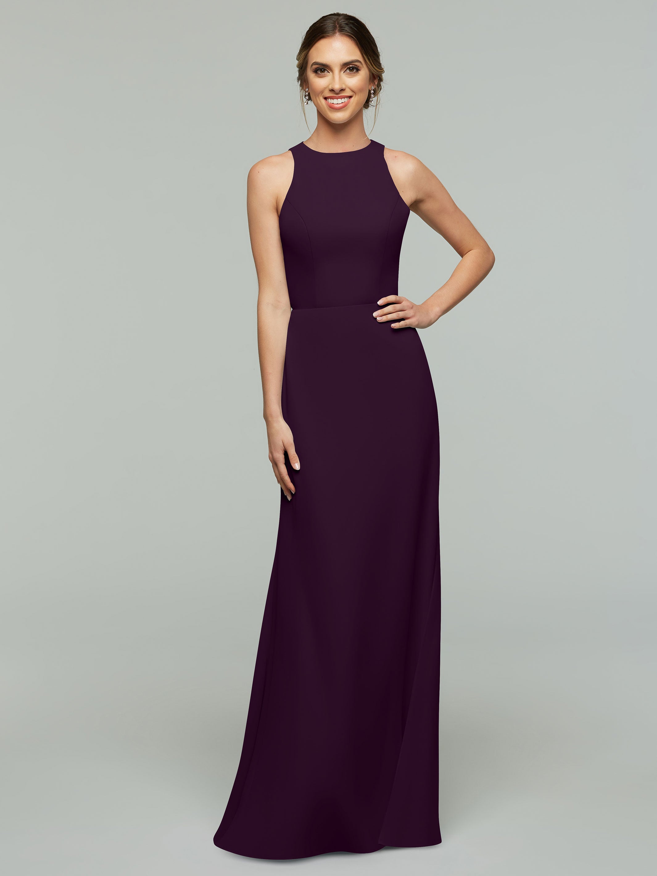 Elegant 80175 Chiffon A-Line Bridesmaid Dress with Plunging Halter Neckline - Perfect for Weddings, Formal Events & Special Occasions