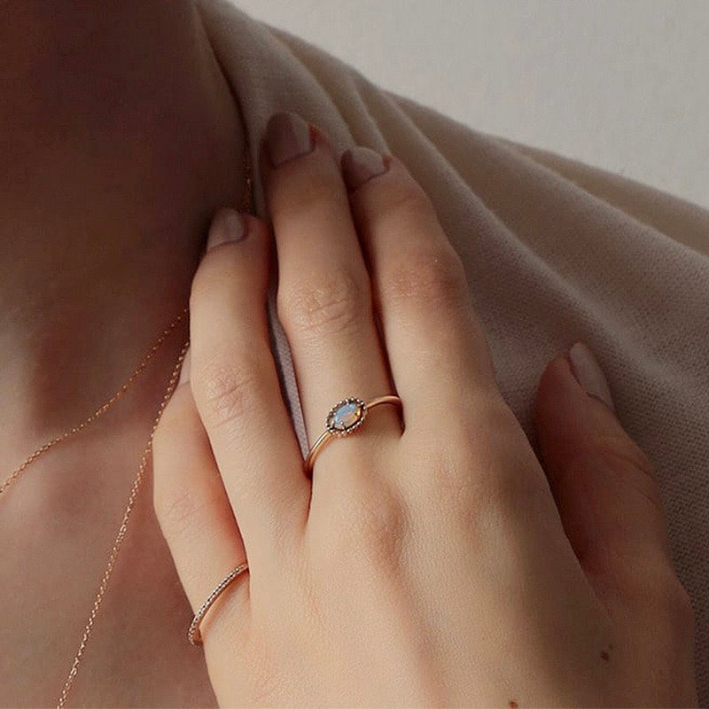 Tiny Opal Stud Earrings & Ring Set - Genuine Birthstone Jewelry for Women | Perfect Gift for Birthday, Anniversary & Special Occasions | HJZB 270