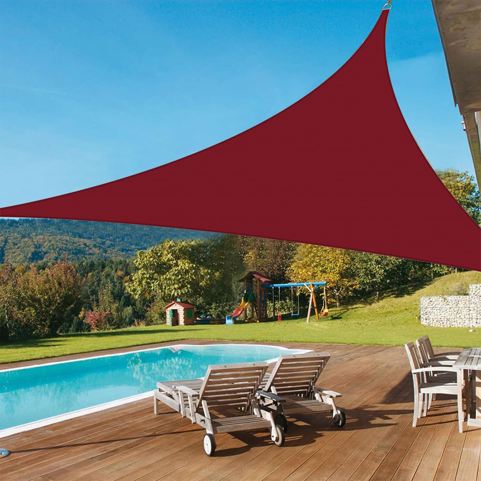 6'x15'x16' Waterproof Sun Shade Sail Canopy - Right Triangle UV Block Outdoor Shade Cloth with Knitted Curved Edge for Patio, Garden, Pergola, Carport and Pool - Perfect for Backyard Relaxation, Summer Shade and Outdoor Entertaining (Red)