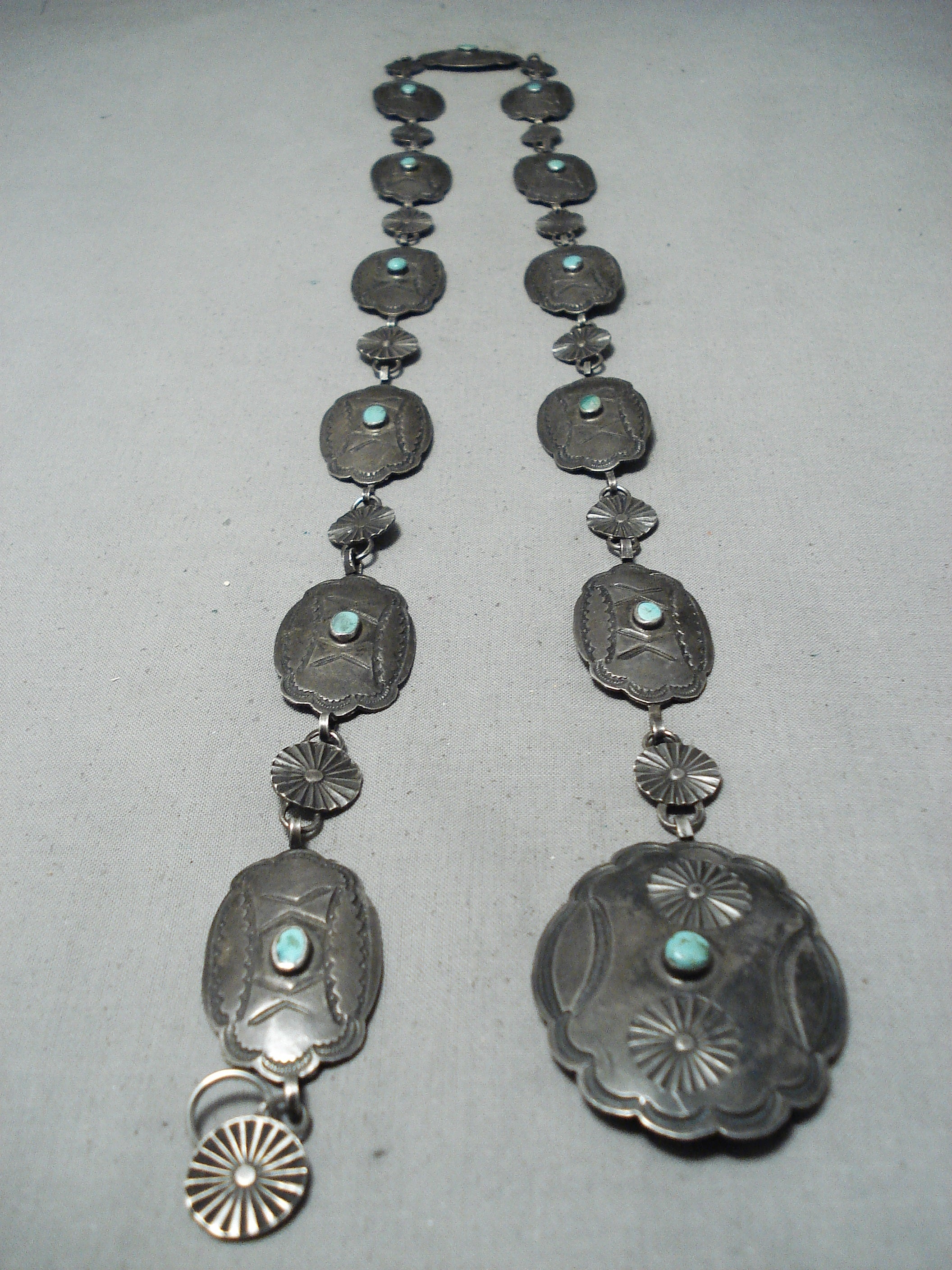 Vintage 1930s Navajo Native American Sterling Silver Concho Belt with Royston Turquoise - Authentic Old West Style for Western Fashion & Costume Accessories