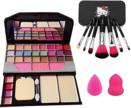 BELLAS TYA 6155 Professional 7-Piece Makeup Brush Set with 2 Pink Beauty Blenders - 10-Pack Multicolor Cosmetic Kit for Eyeshadow, Foundation & Contouring | Perfect for Makeup Artists, Beginners & Travel