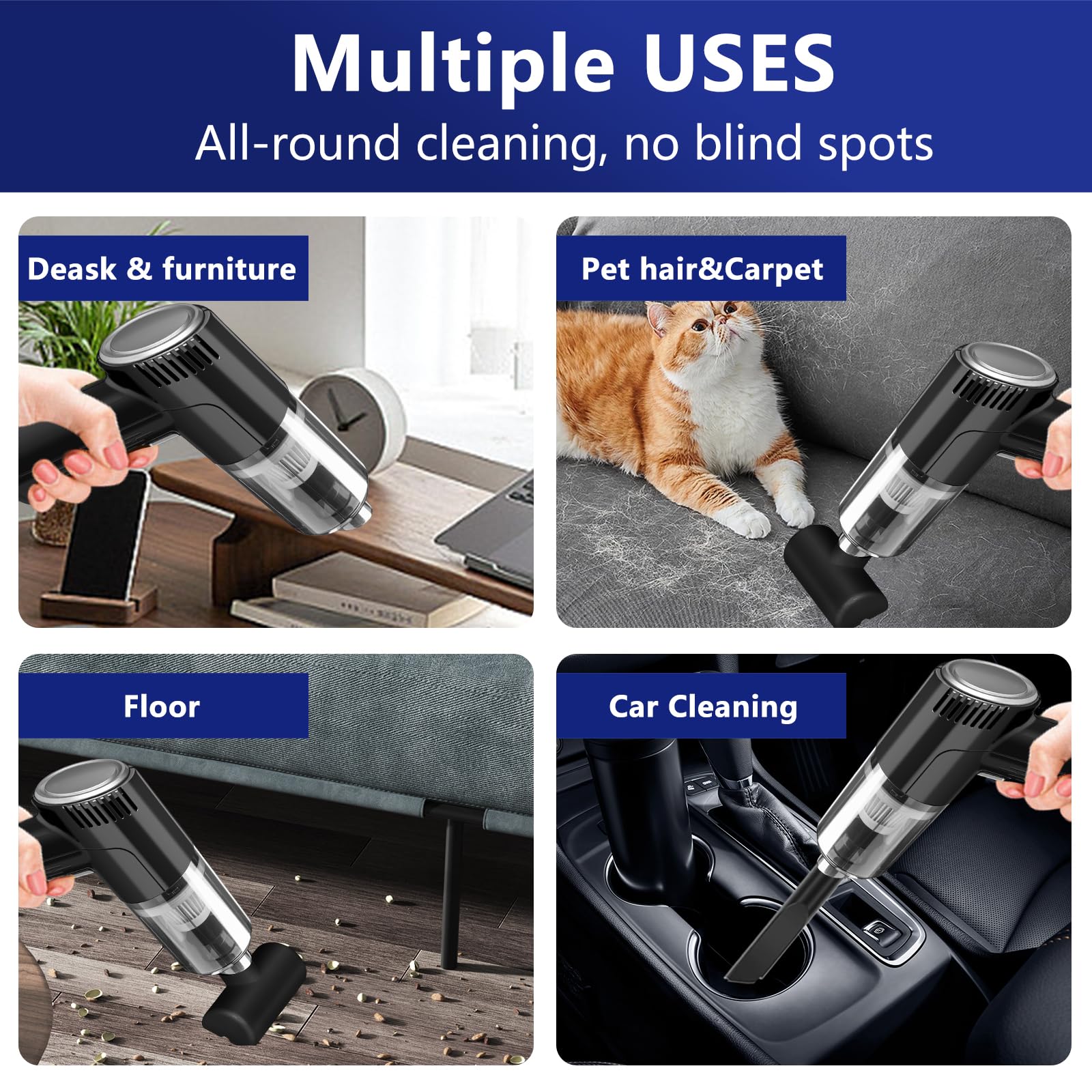 Portable 9000Pa Cordless Vacuum - Powerful Handheld Wet/Dry Vac for Car, Home & Office Cleaning