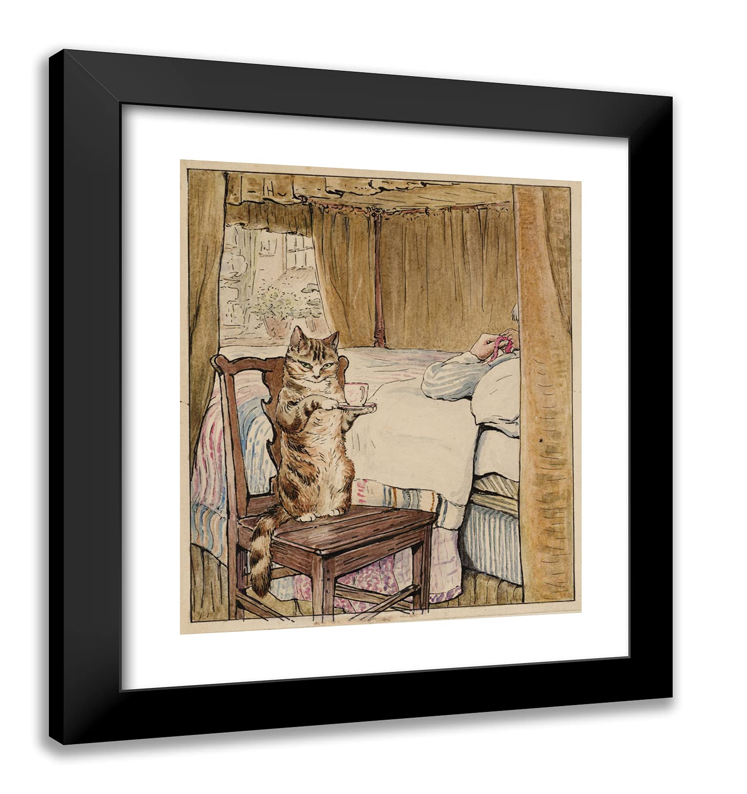 Beatrix Potter Simpkin at the Tailor's Bedside 20x22 Inch Black Modern Framed Art Print - Perfect for Nursery, Kids Room & Vintage Home Decor
