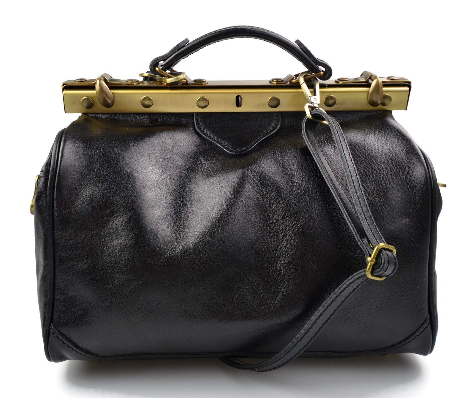 Stylish Italian Leather Doctor Bag for Women - Handheld & Shoulder Medical Purse in Black | Perfect for Work, Travel & Everyday Use