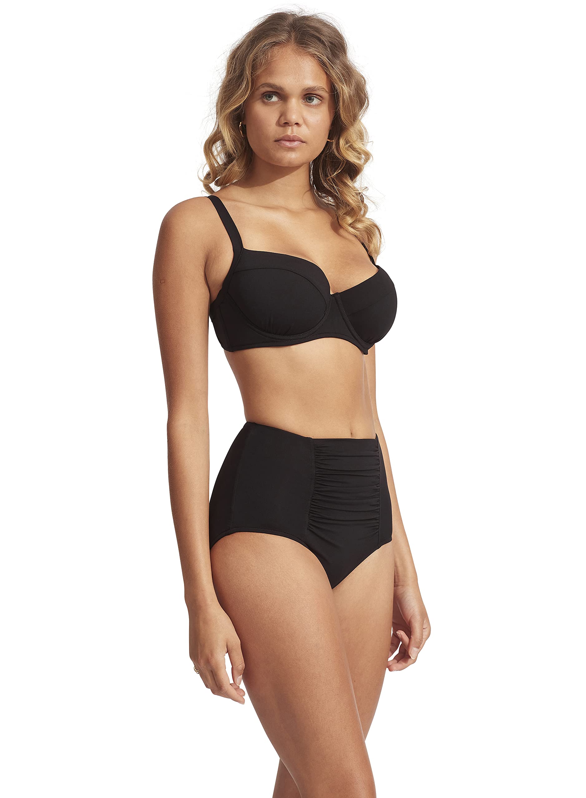 Seafolly Women's High Waisted Full Coverage Bikini Bottom - Comfortable Swimwear for Beach, Pool & Vacation | Plus Size Swim Shorts for Women