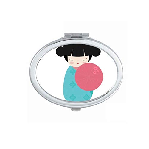 DIYthinker Blue Kimono Sakura Japan Doll Mirror - Portable Folding Double-Sided Makeup Mirror for Travel, Home & Vanity Use