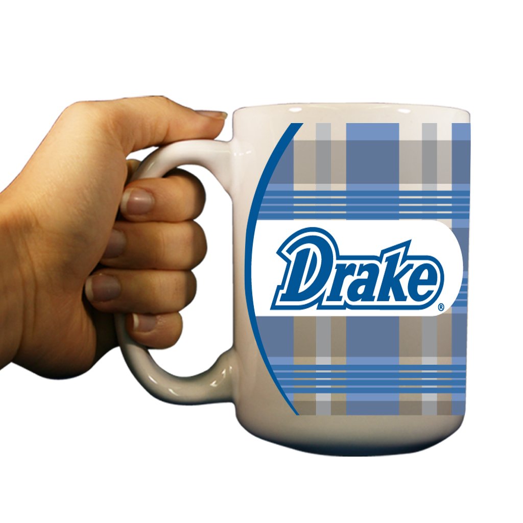 Drake University Ceramic Coffee Mug 15 oz - Insulated Plaid Design for Hot & Cold Drinks - Perfect for College Students, Alumni & Office Use