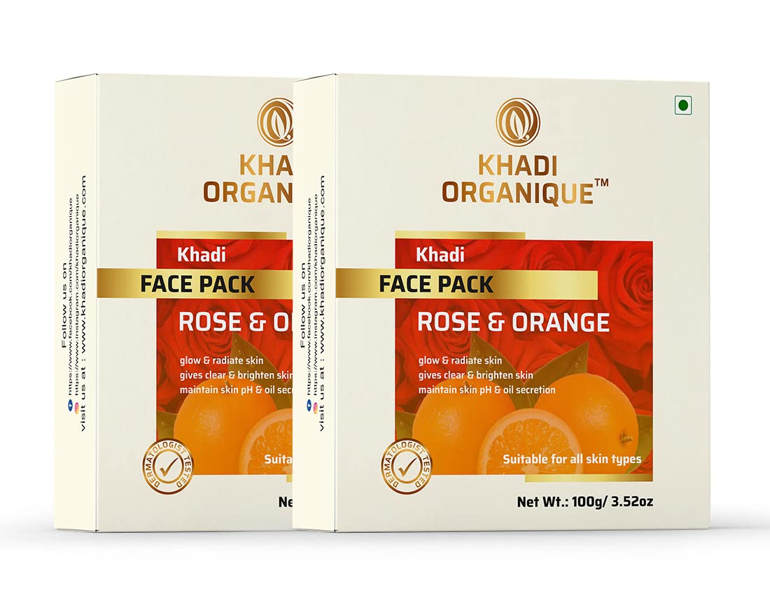 Khadi Organique Rose & Orange Face Pack for Glowing Skin (Pack of 2) - Natural Ayurvedic Facial Mask for Brightening & Hydration - Perfect for Daily Skincare Routine & Spa Treatments