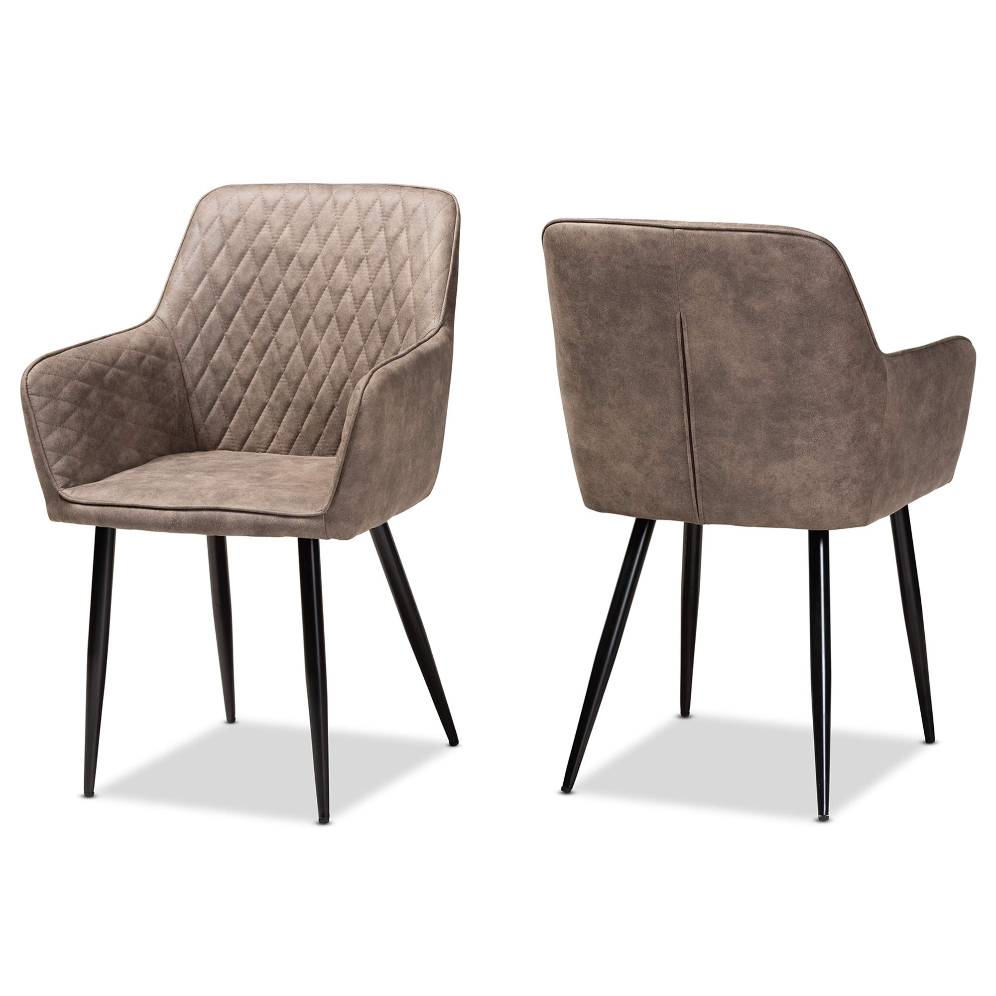 Baxton Studio Belen 2-Piece Metal Dining Chair Set - Grey & Brown Faux Leather Upholstered Chairs for Kitchen, Dining Room & Office | Modern Comfort Seating