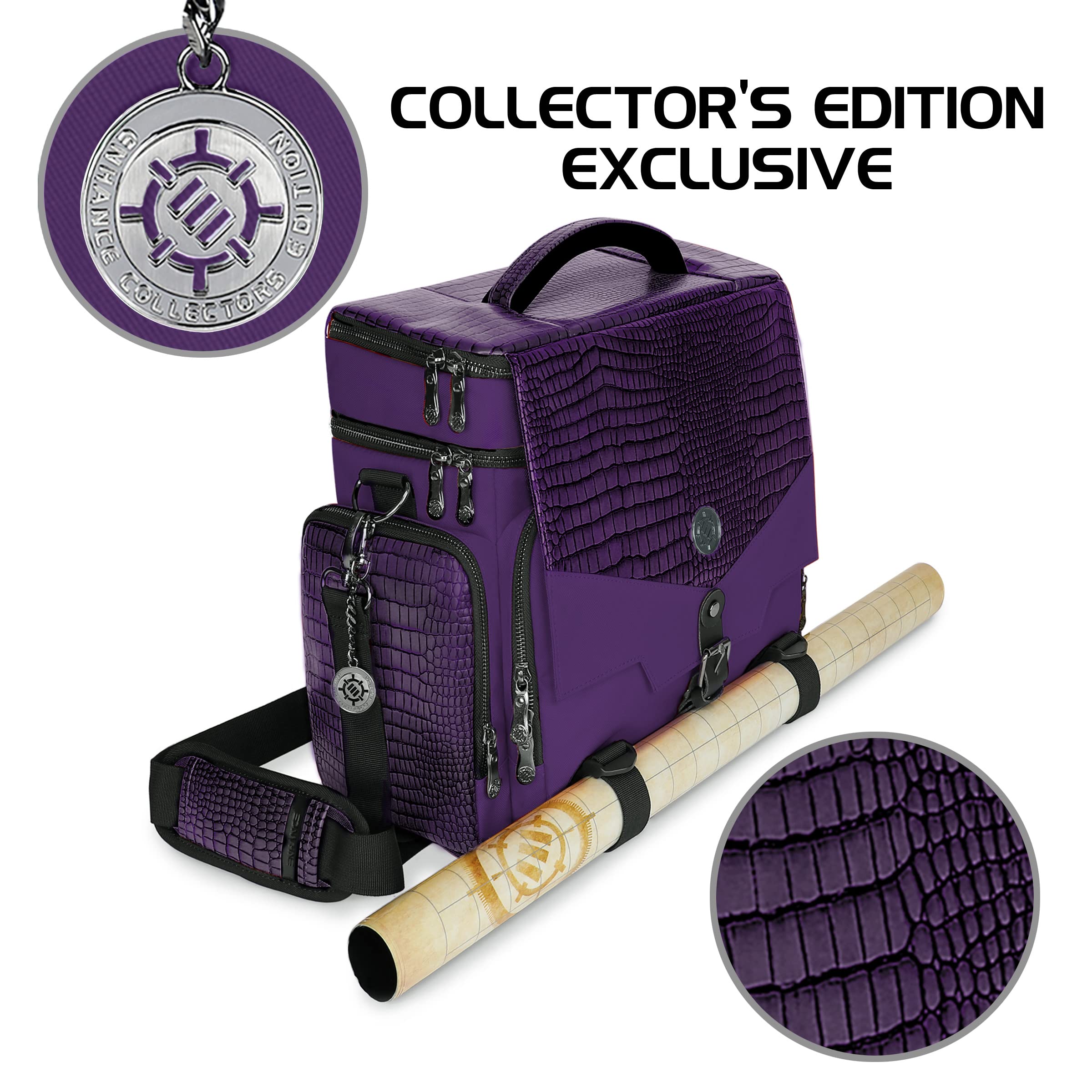 Dungeons & Dragons Collector's Edition Travel Bag - DND Battle Mat Holder with Dice Pockets & Accessories, Fits 4-8 RPG Books (Purple Dragon) - Perfect for Game Nights, Conventions & Travel