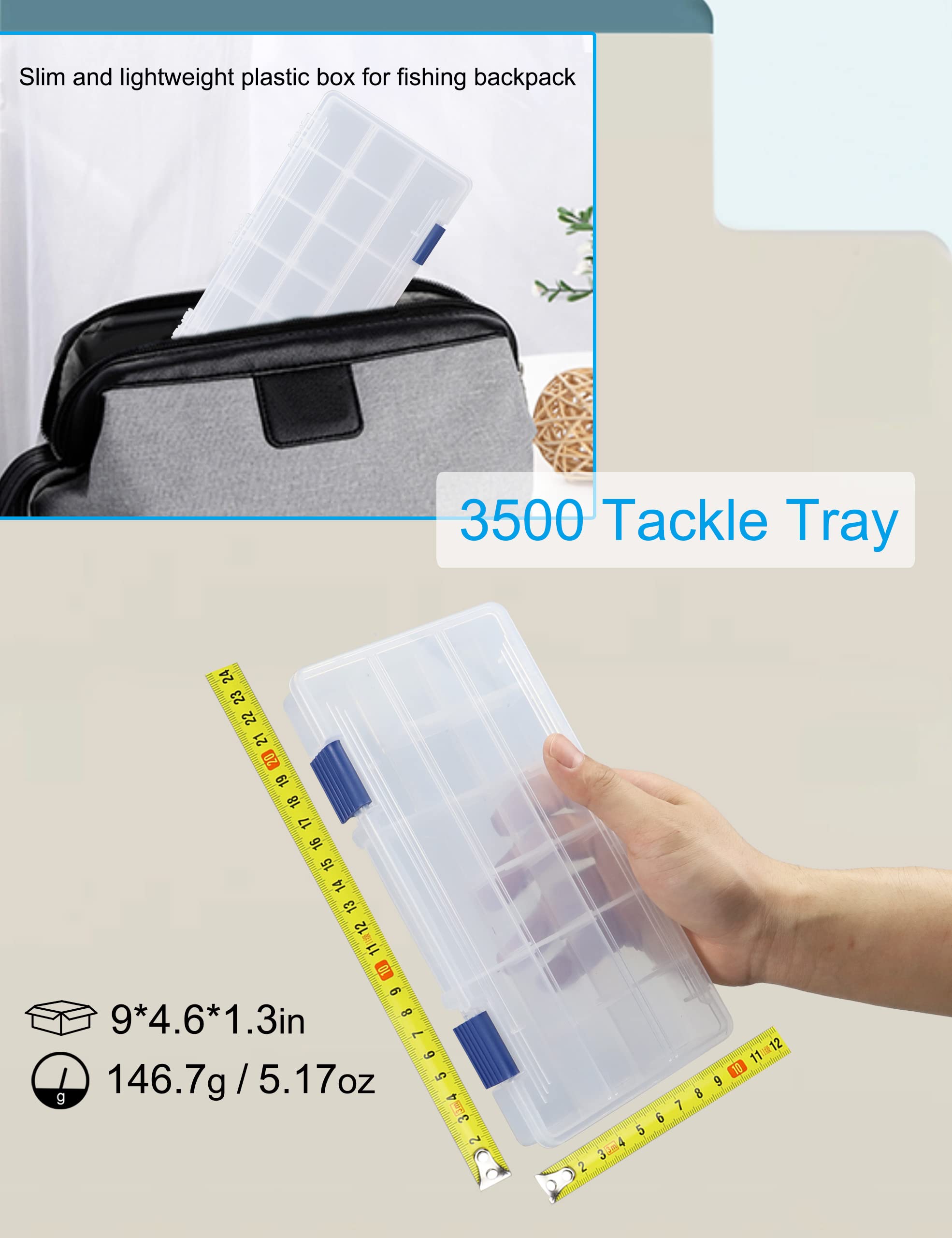 Hlotmeky Small Fishing Tackle Box Organizer - 2 Pack 3500 Tackle Tray with Dividers, Clear Plastic Storage Box for Fishing Gear & Snacks - Perfect for Outdoor Fishing Trips & Camping Organization