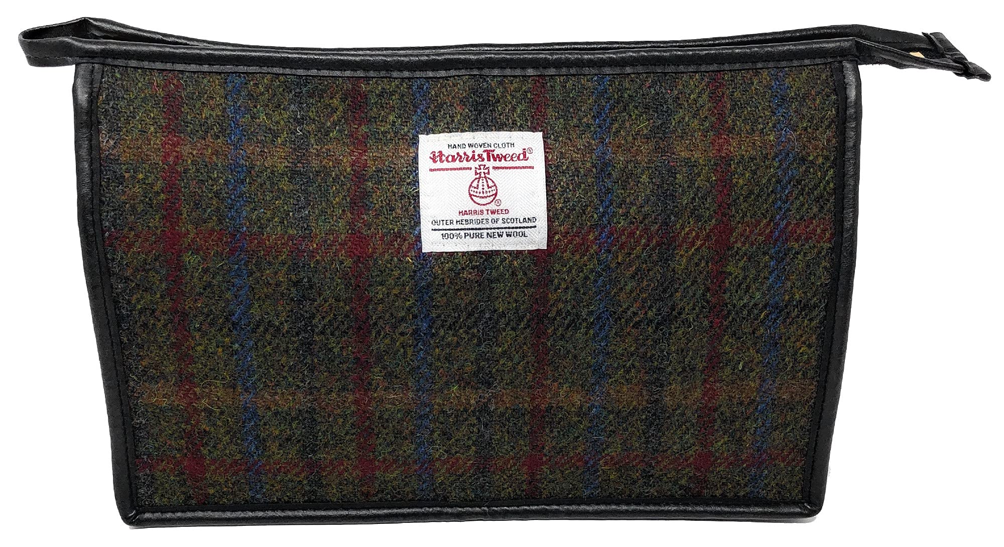 Scott MacKenzie Harris Tweed Green Check Toiletries Wash Bag - Waterproof Travel Cosmetic Organizer for Men & Women - Perfect for Gym, Business Trips and Vacation Essentials